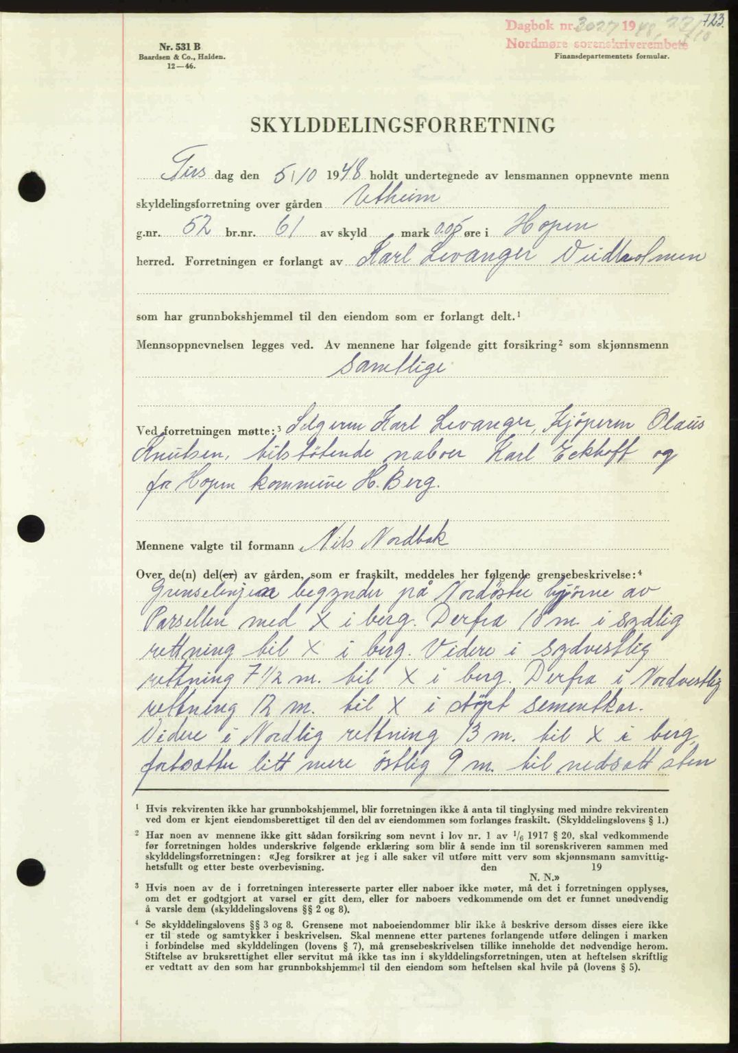 Nordmøre sorenskriveri, AV/SAT-A-4132/1/2/2Ca: Mortgage book no. A109, 1948-1948, Diary no: : 3027/1948