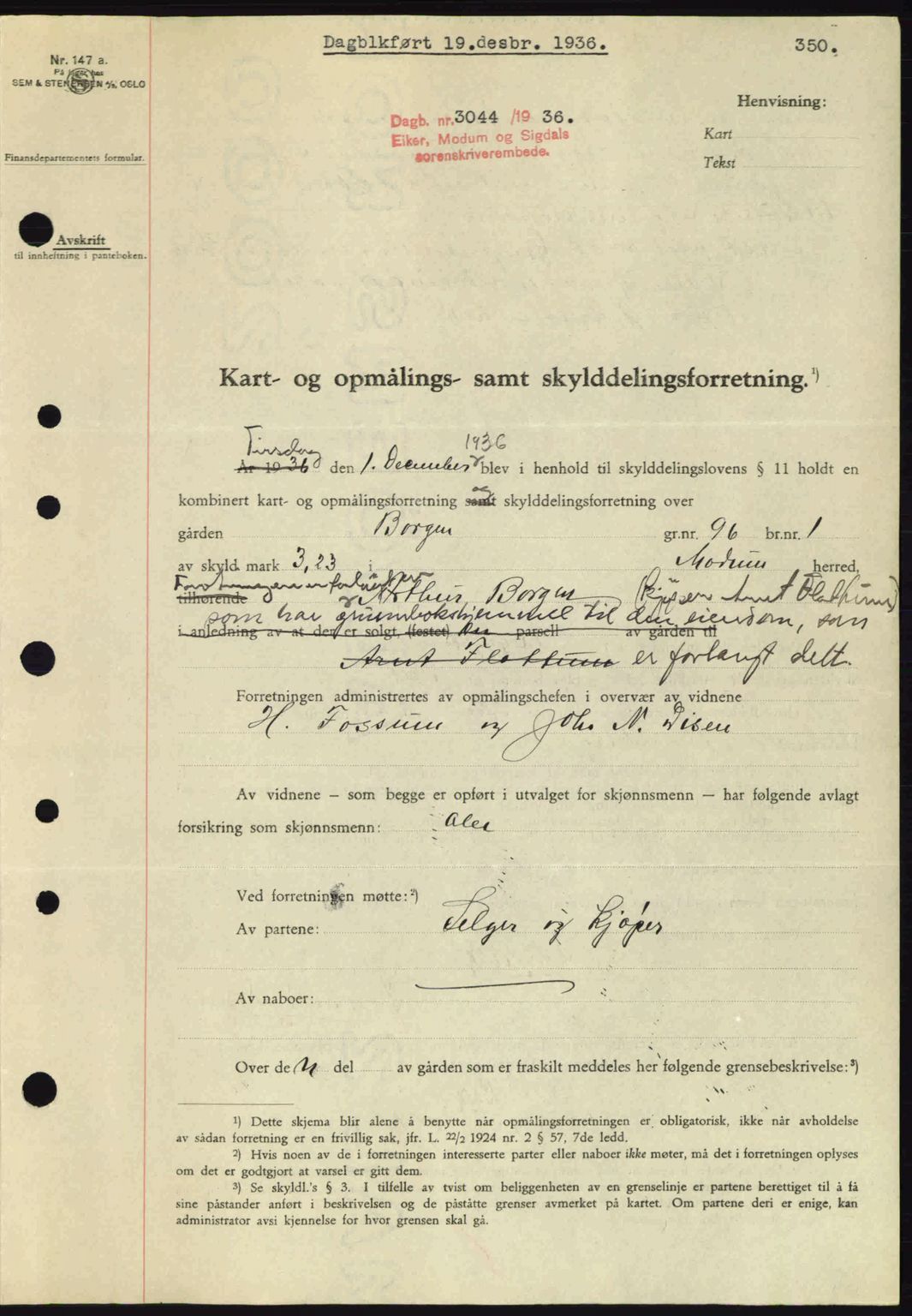 Eiker, Modum og Sigdal sorenskriveri, SAKO/A-123/G/Ga/Gab/L0034: Mortgage book no. A4, 1936-1937, Diary no: : 3044/1936