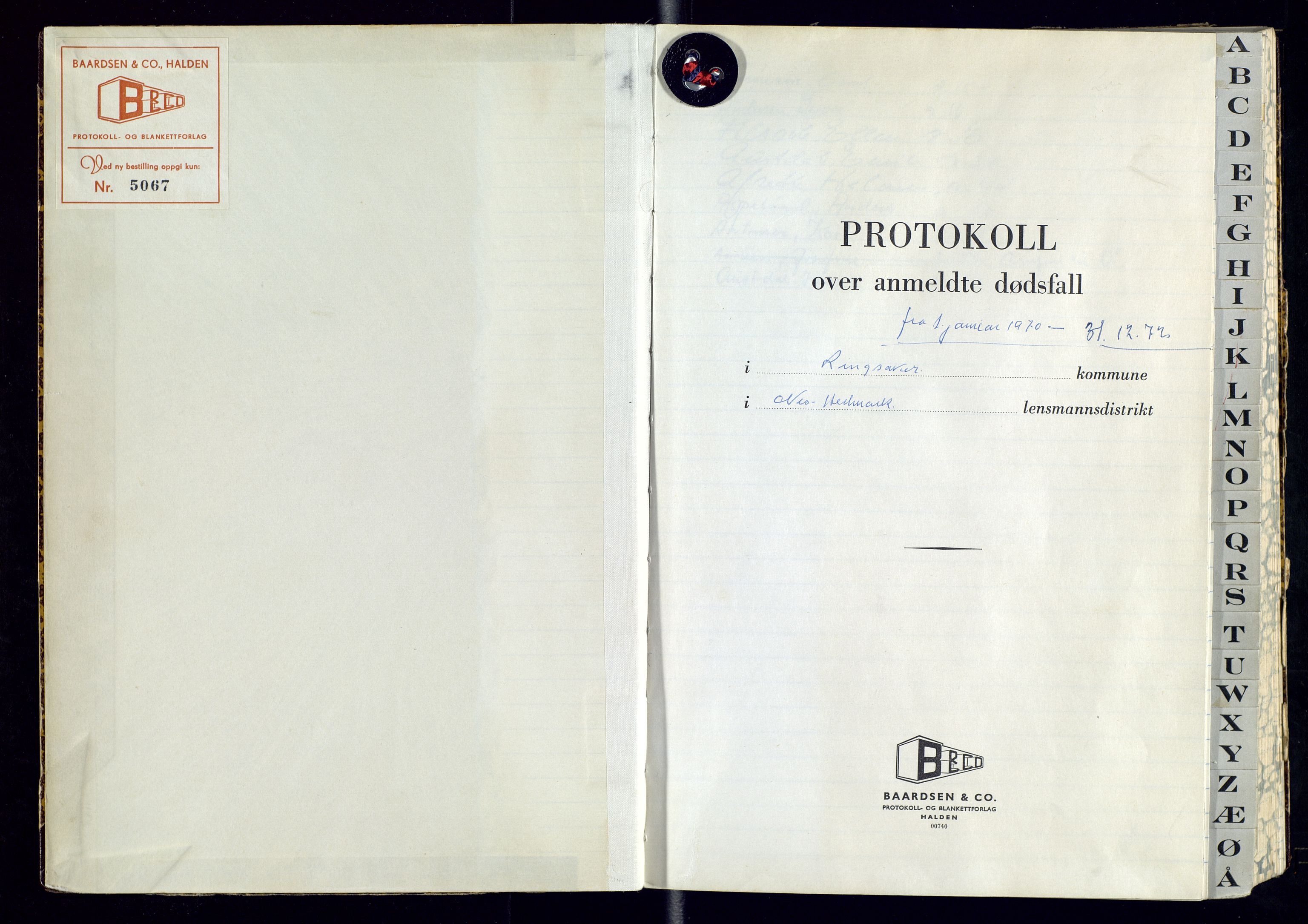 Nes, Hedmark, lensmannskontor, AV/SAH-LHB-008/H/Ha/L0005: Dødsfallsprotokoll, 1970-1972