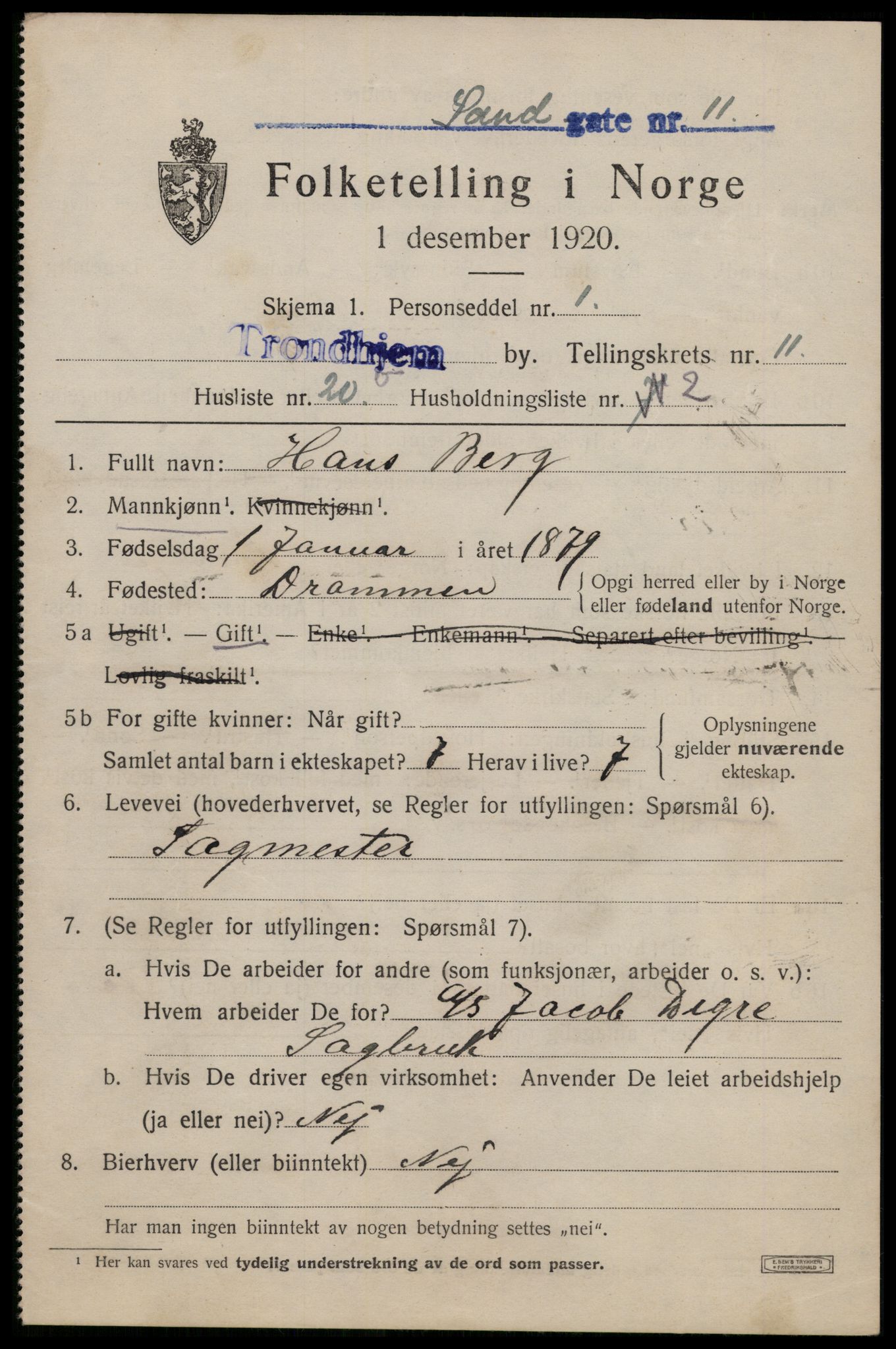 SAT, 1920 census for Trondheim, 1920, p. 46606