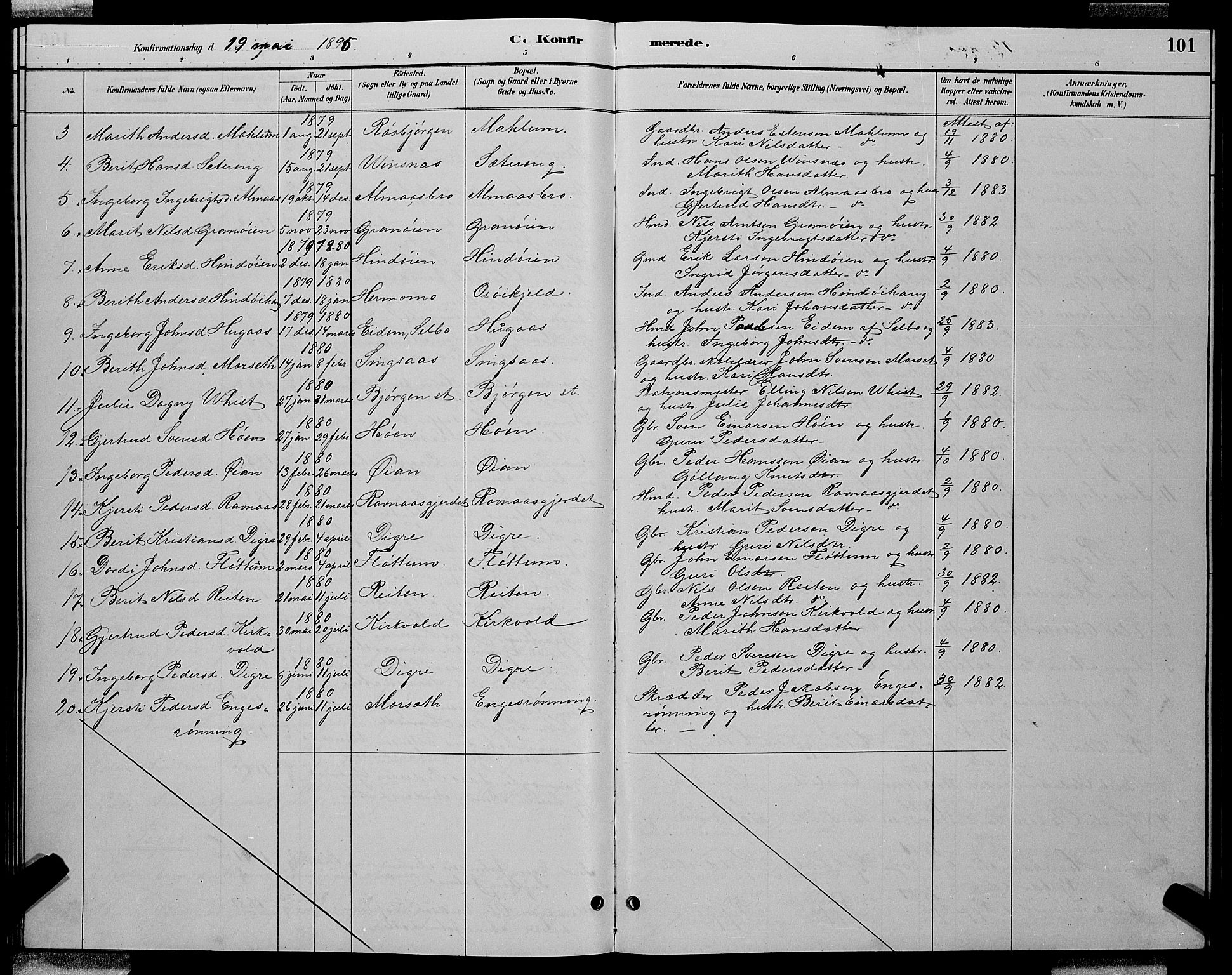 Ministerialprotokoller, klokkerbøker og fødselsregistre - Sør-Trøndelag, AV/SAT-A-1456/688/L1028: Parish register (copy) no. 688C03, 1889-1899, p. 101