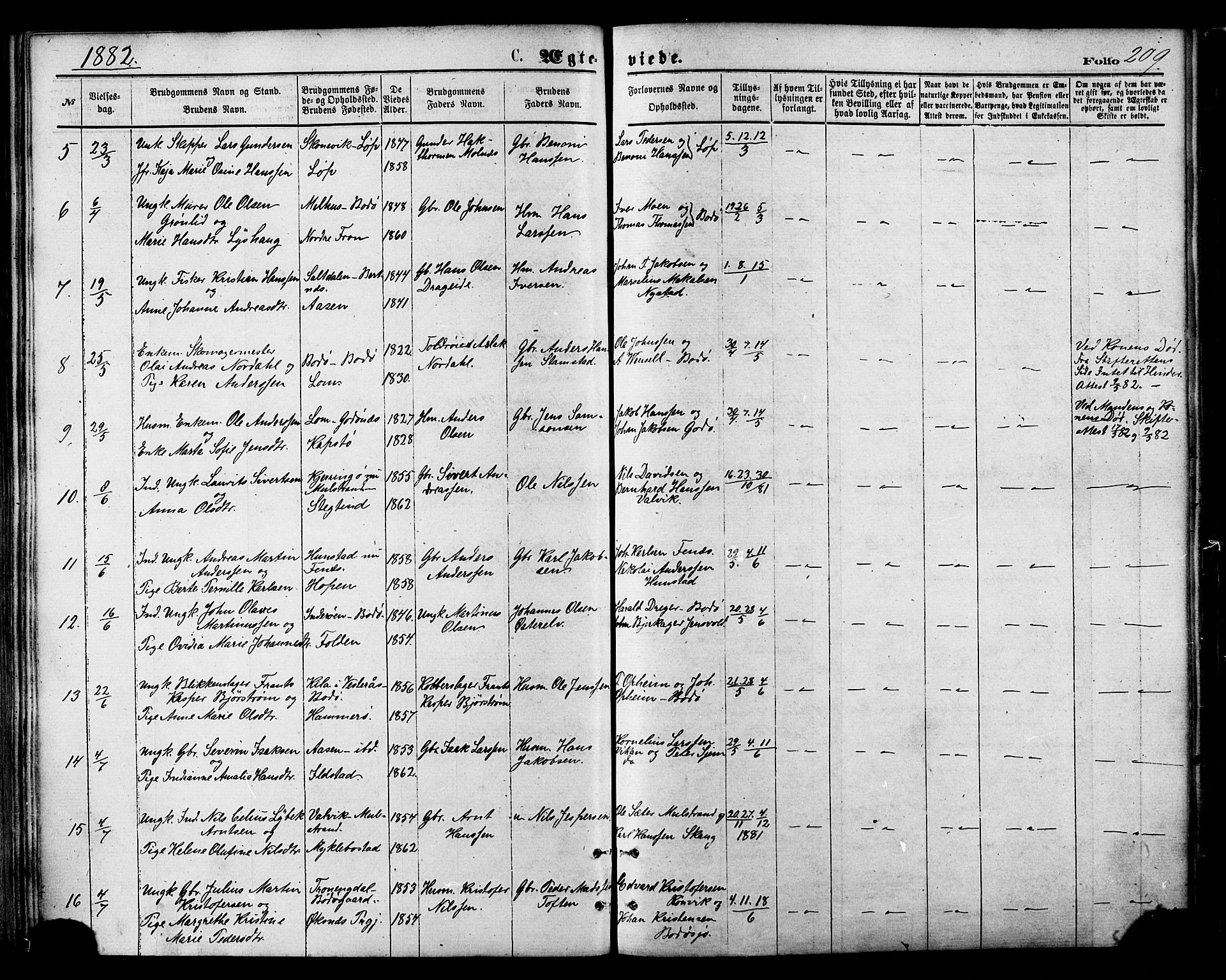 Ministerialprotokoller, klokkerbøker og fødselsregistre - Nordland, SAT/A-1459/801/L0009: Parish register (official) no. 801A09, 1876-1883, p. 209