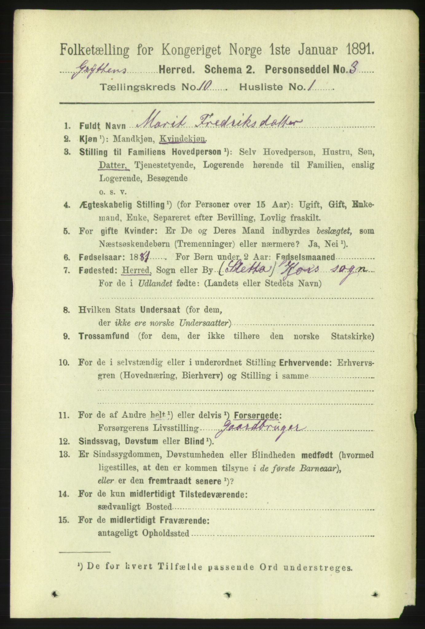 RA, 1891 census for 1539 Grytten, 1891, p. 3621