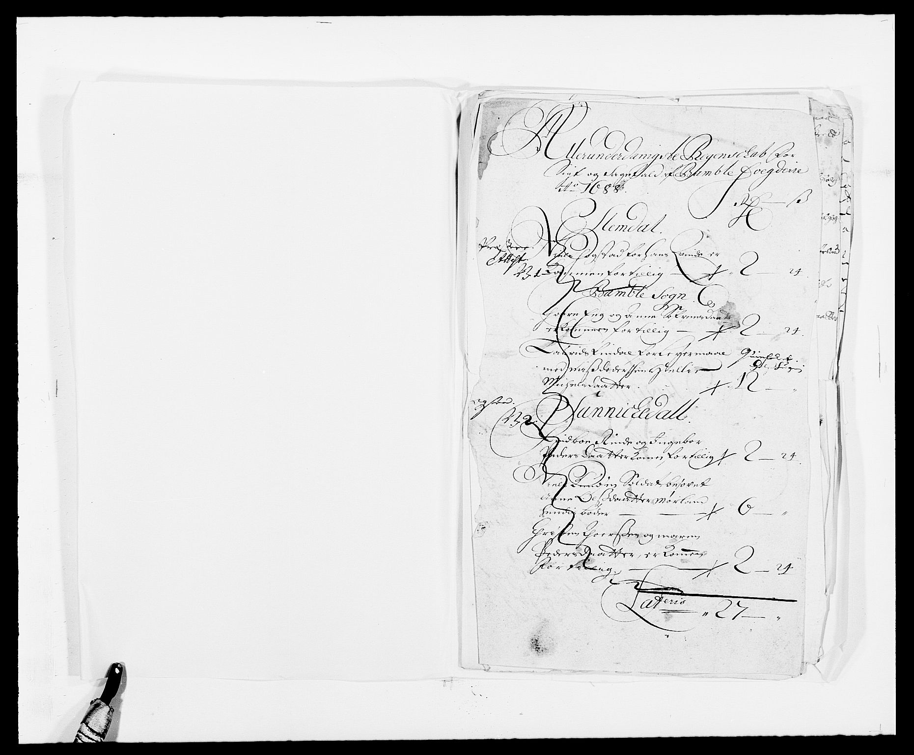 Rentekammeret inntil 1814, Reviderte regnskaper, Fogderegnskap, AV/RA-EA-4092/R34/L2050: Fogderegnskap Bamble, 1688-1691, p. 64
