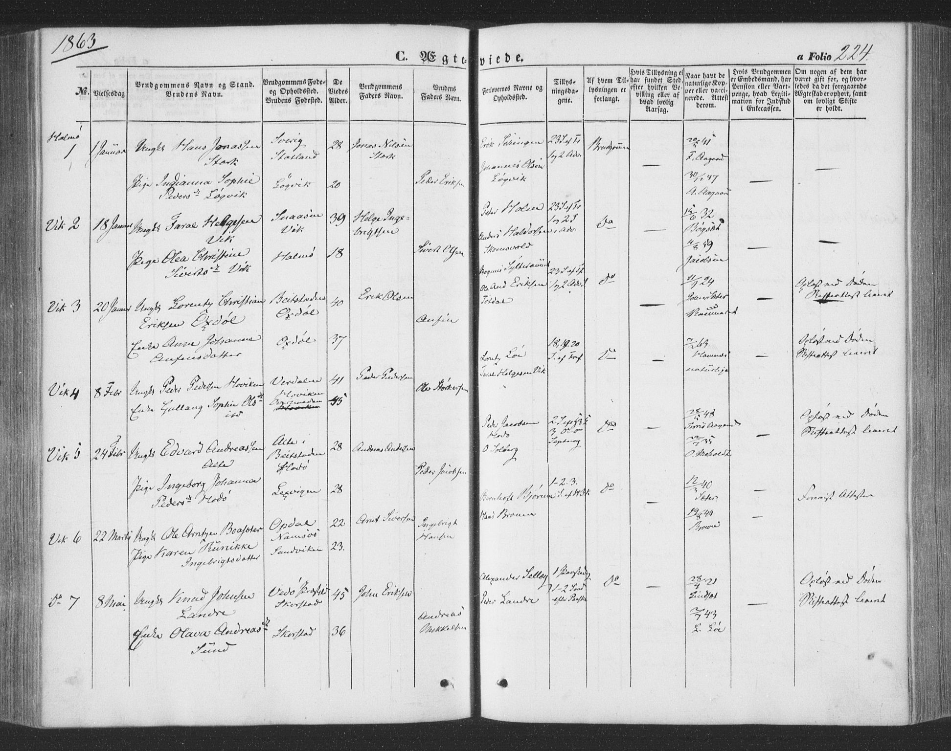 Ministerialprotokoller, klokkerbøker og fødselsregistre - Nord-Trøndelag, SAT/A-1458/773/L0615: Parish register (official) no. 773A06, 1857-1870, p. 224