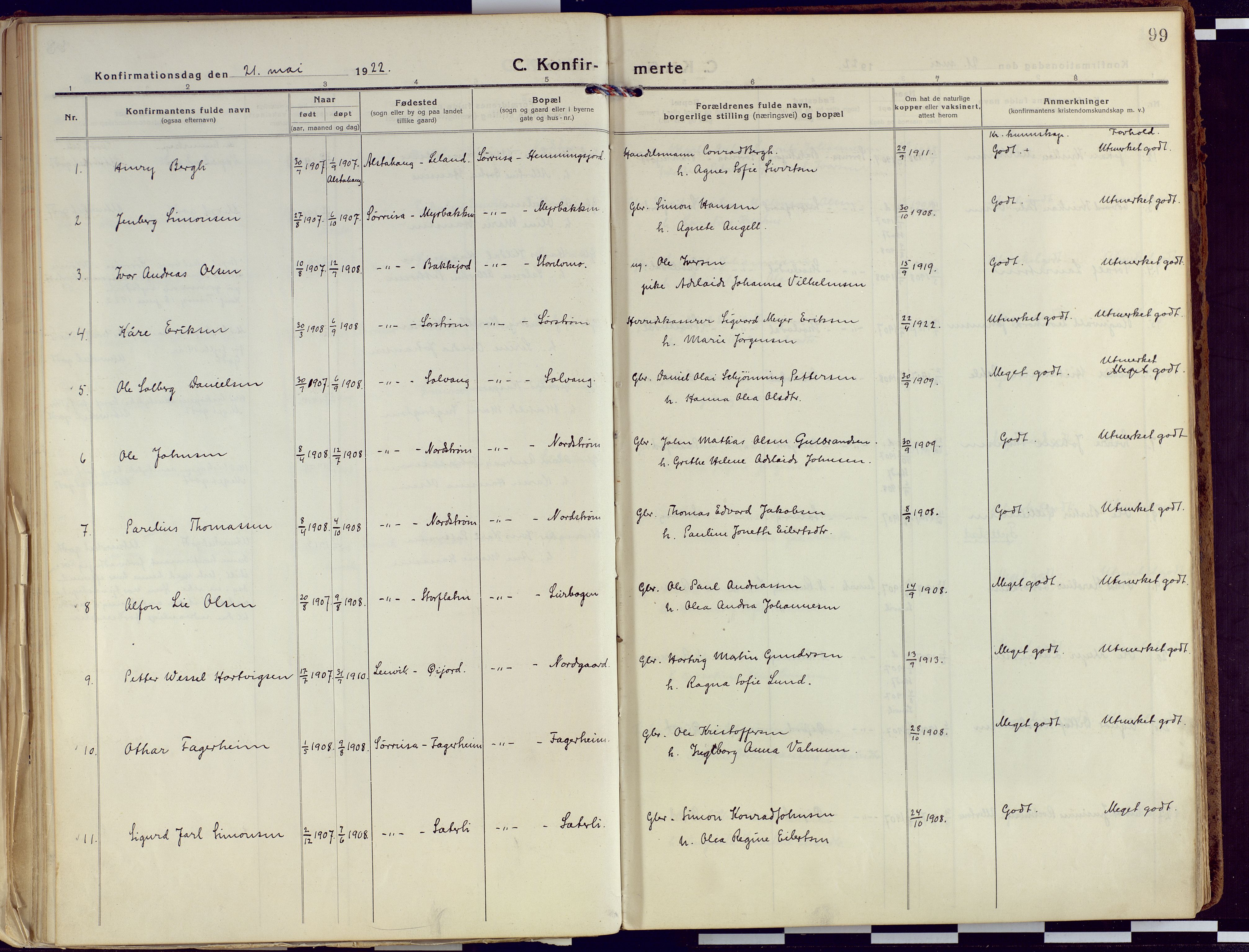 Tranøy sokneprestkontor, AV/SATØ-S-1313/I/Ia/Iaa/L0015kirke: Parish register (official) no. 15, 1919-1928, p. 99