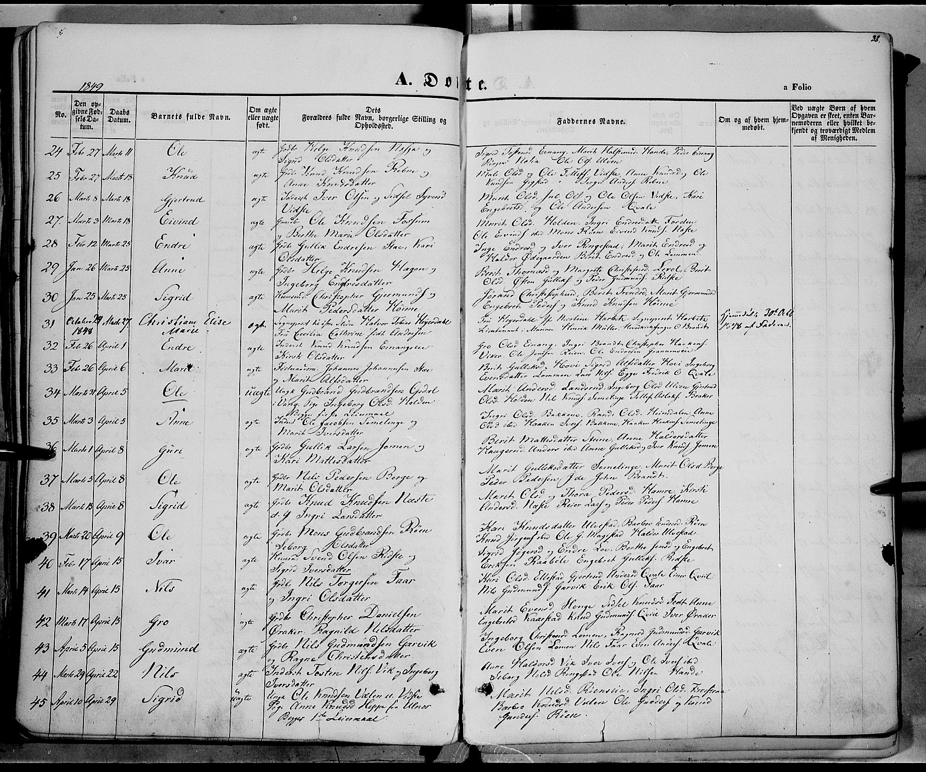 Vestre Slidre prestekontor, AV/SAH-PREST-136/H/Ha/Haa/L0001: Parish register (official) no. 1, 1844-1855, p. 32