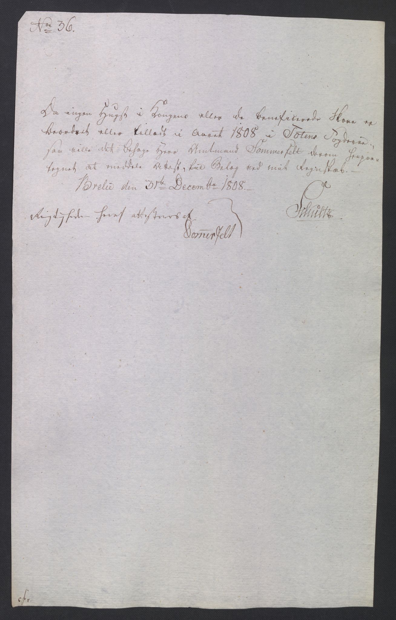 Rentekammeret inntil 1814, Reviderte regnskaper, Fogderegnskap, AV/RA-EA-4092/R19/L1396: Fogderegnskap Toten, Hadeland og Vardal, 1808, p. 205