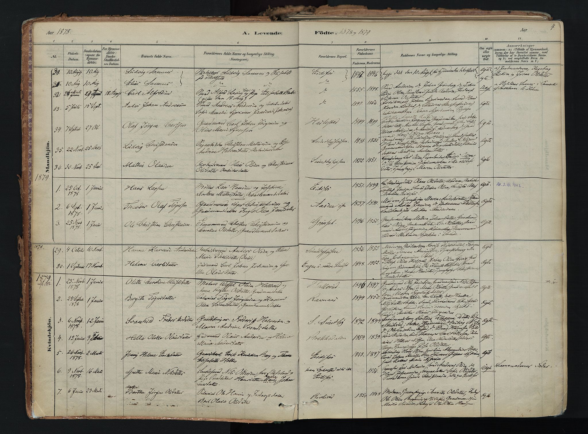 Hof kirkebøker, AV/SAKO-A-64/F/Fa/L0007: Parish register (official) no. I 7, 1878-1940, p. 4