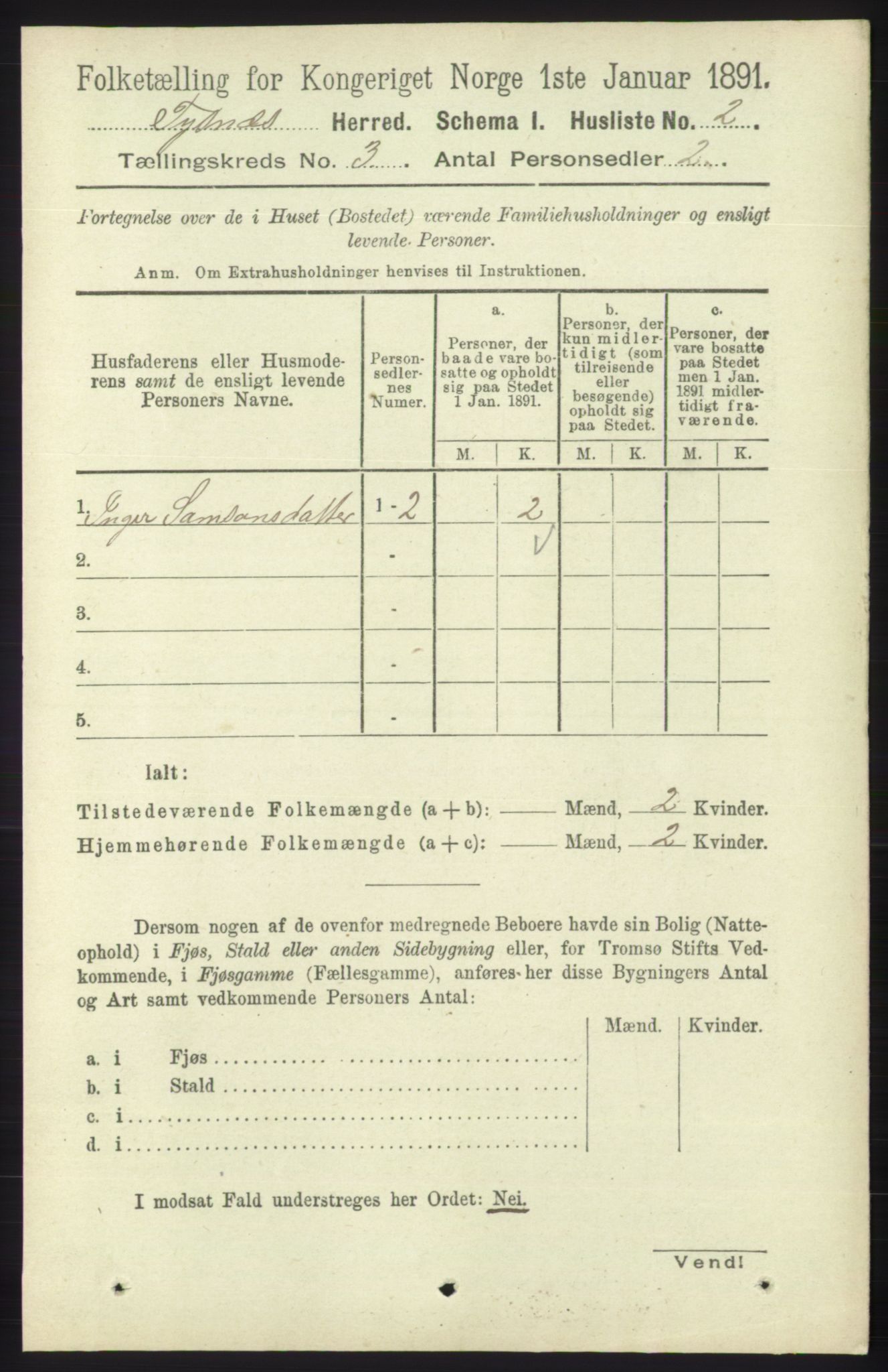 RA, 1891 census for 1223 Tysnes, 1891, p. 728