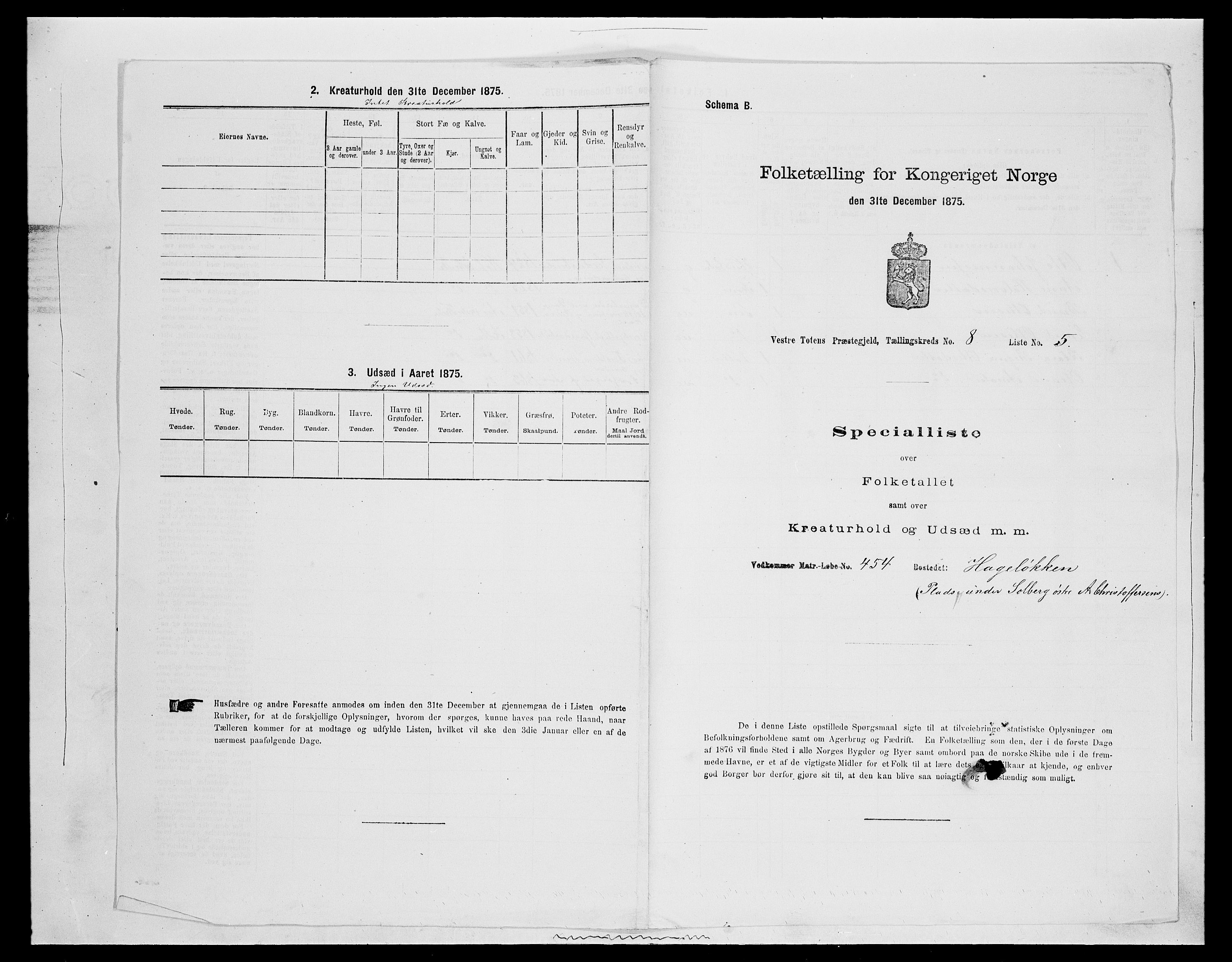 SAH, 1875 census for 0529P Vestre Toten, 1875, p. 1523