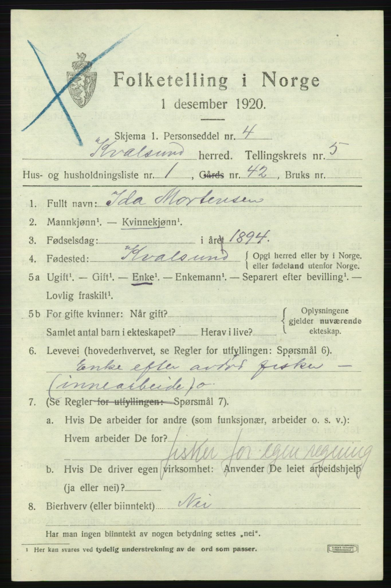 SATØ, 1920 census for , 1920, p. 1588