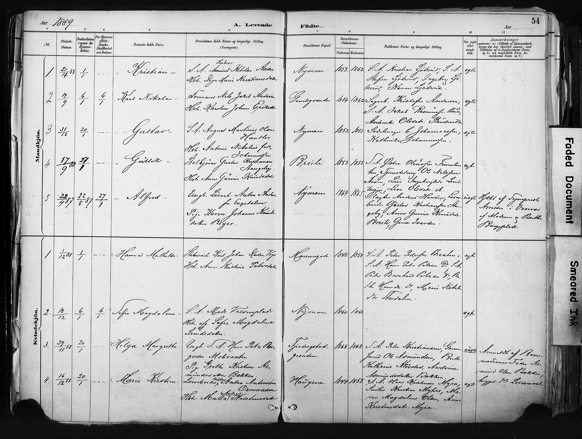 Kongsberg kirkebøker, SAKO/A-22/F/Fb/L0002: Parish register (official) no. II 2, 1886-1896, p. 54