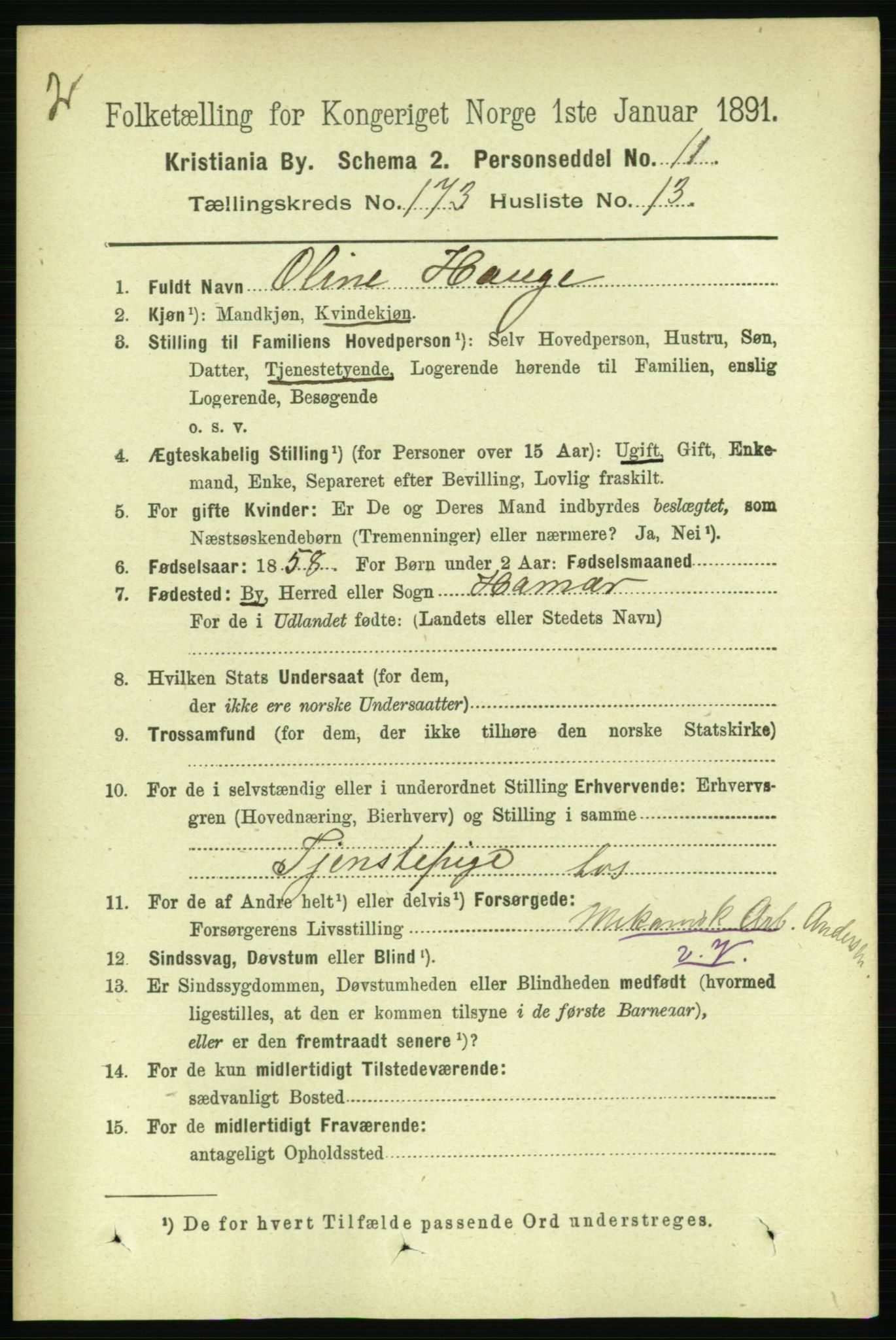 RA, 1891 census for 0301 Kristiania, 1891, p. 103496