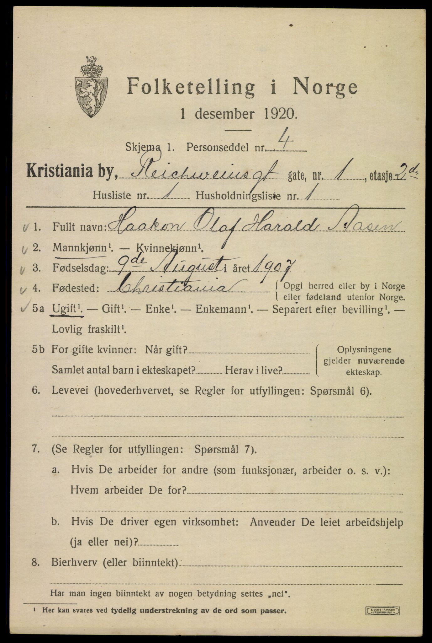 SAO, 1920 census for Kristiania, 1920, p. 461169