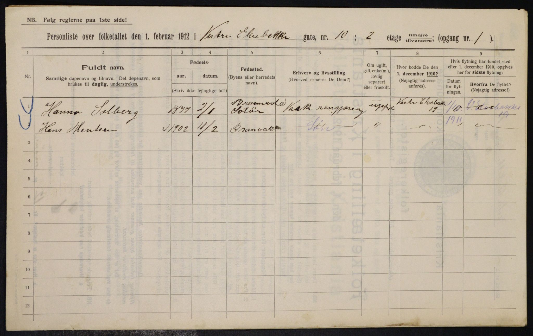 OBA, Municipal Census 1912 for Kristiania, 1912, p. 122432