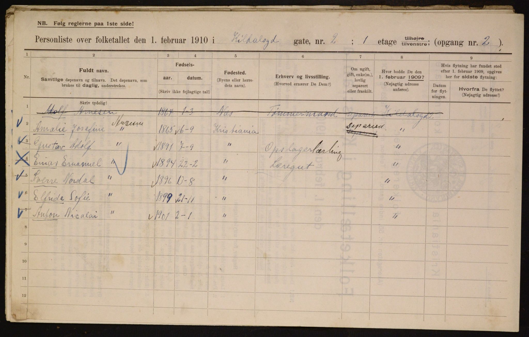 OBA, Municipal Census 1910 for Kristiania, 1910, p. 47917