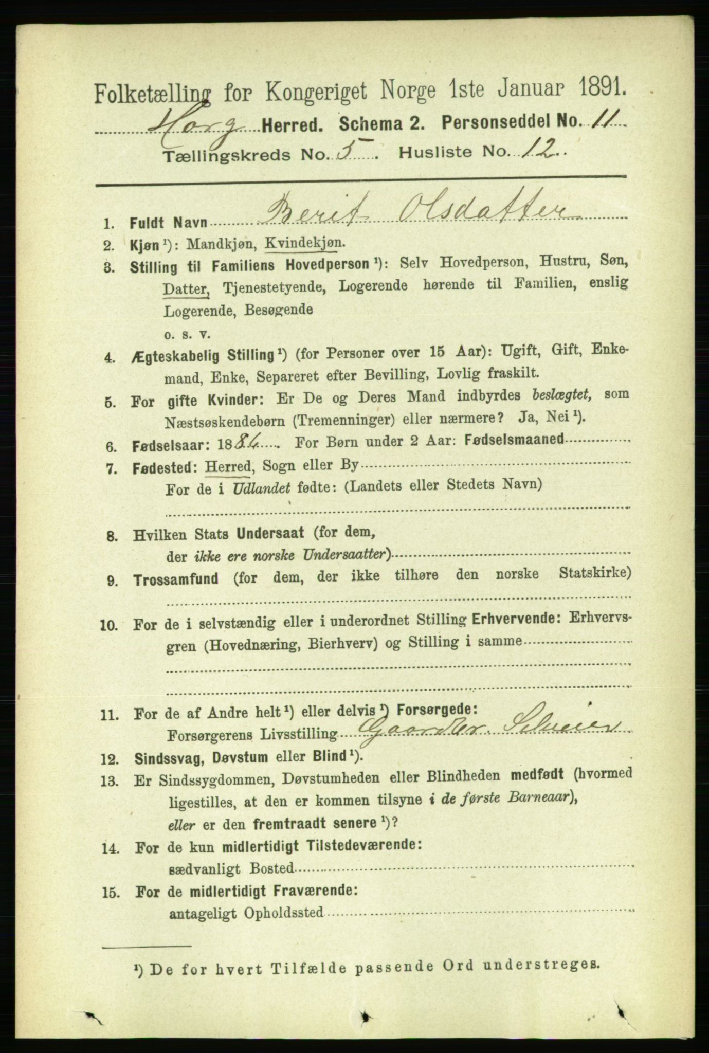 RA, 1891 census for 1650 Horg, 1891, p. 2005