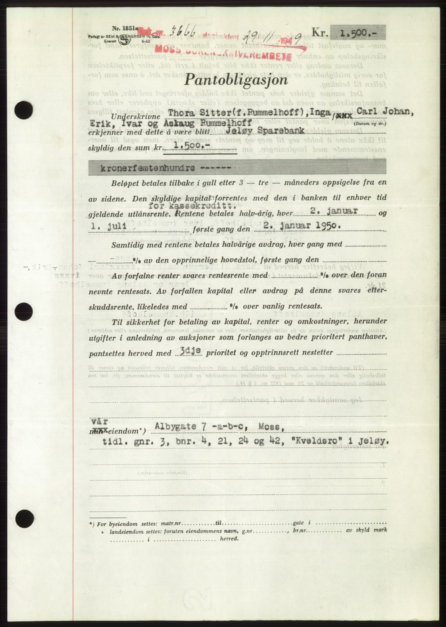 Moss sorenskriveri, SAO/A-10168: Mortgage book no. B23, 1949-1950, Diary no: : 3666/1949