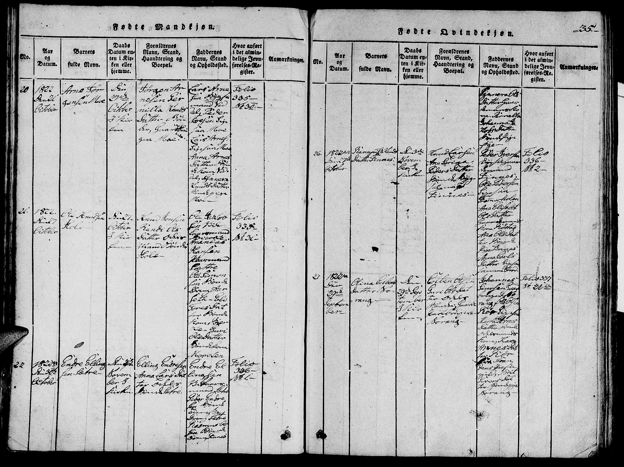 Ministerialprotokoller, klokkerbøker og fødselsregistre - Møre og Romsdal, AV/SAT-A-1454/515/L0207: Parish register (official) no. 515A03, 1819-1829, p. 35