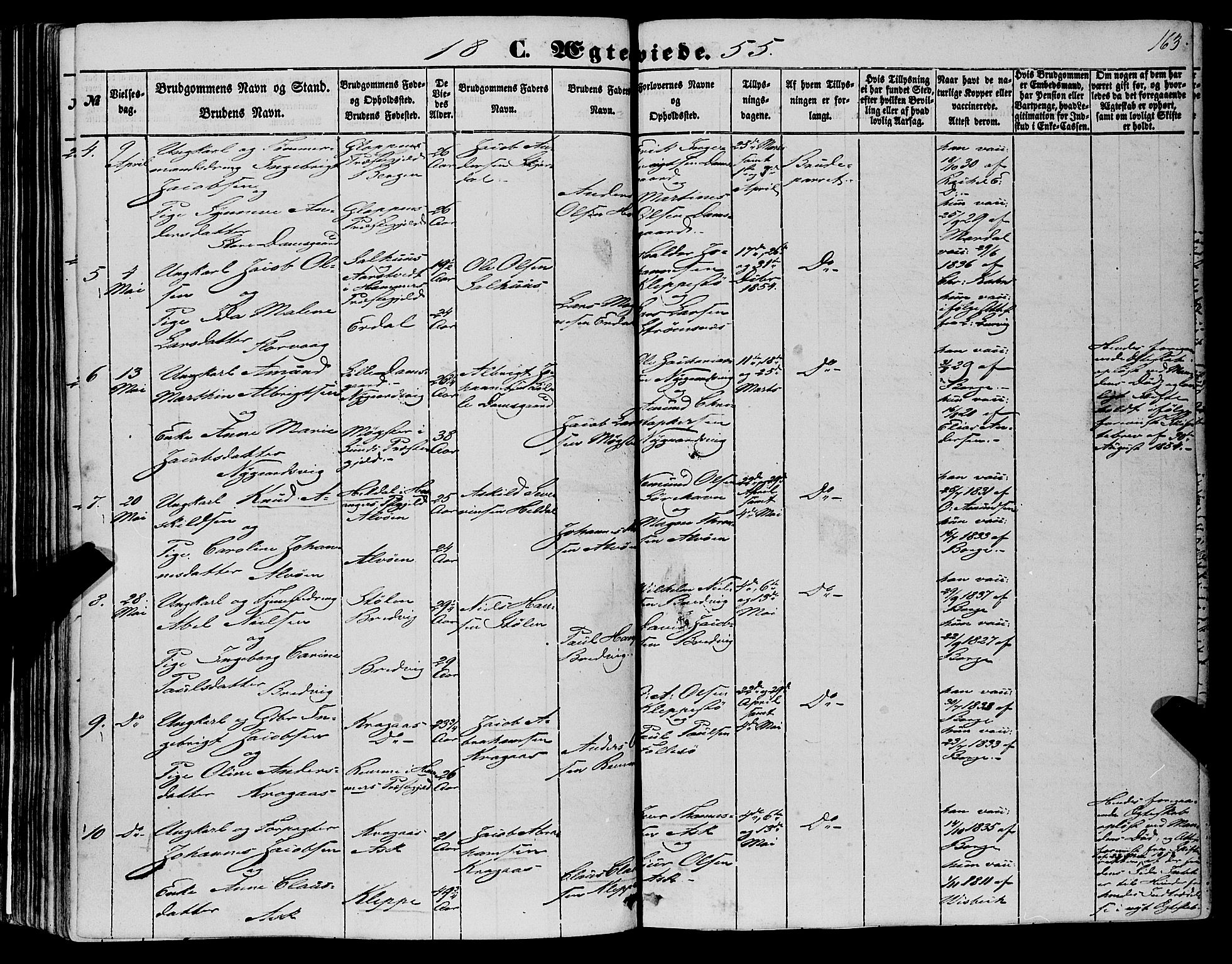 Askøy Sokneprestembete, AV/SAB-A-74101/H/Ha/Haa/Haaa/L0008: Parish register (official) no. A 8, 1852-1862, p. 163