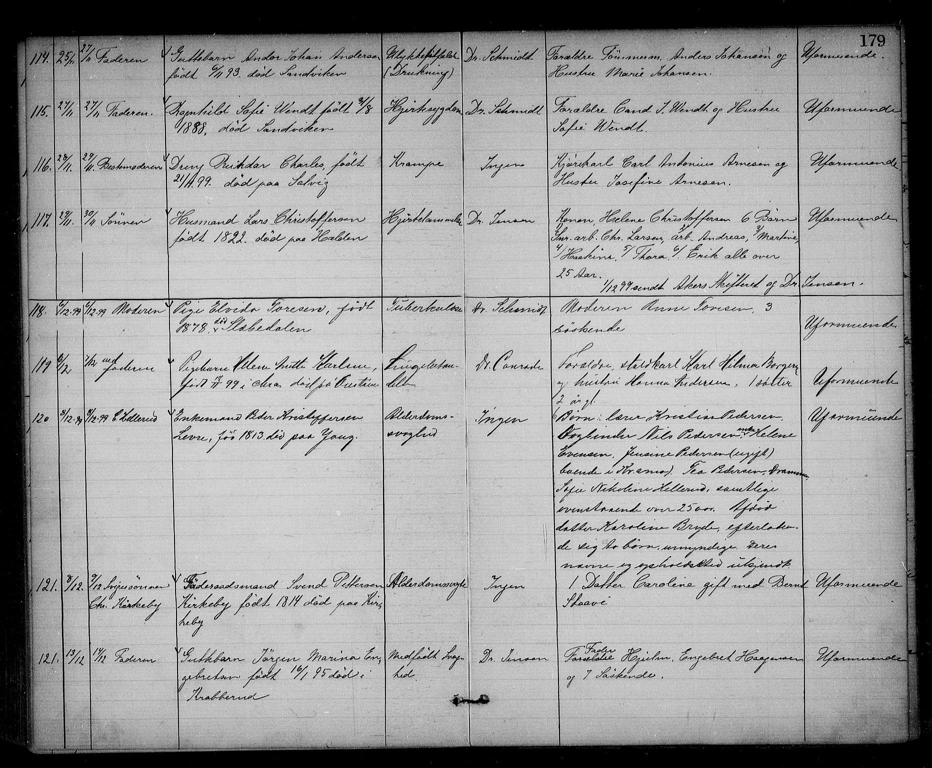 Asker og Bærum lensmannskontor, AV/SAO-A-10643/H/Ha/Haa/L0004: Dødsanmeldelsesprotokoll, 1882-1900, p. 179