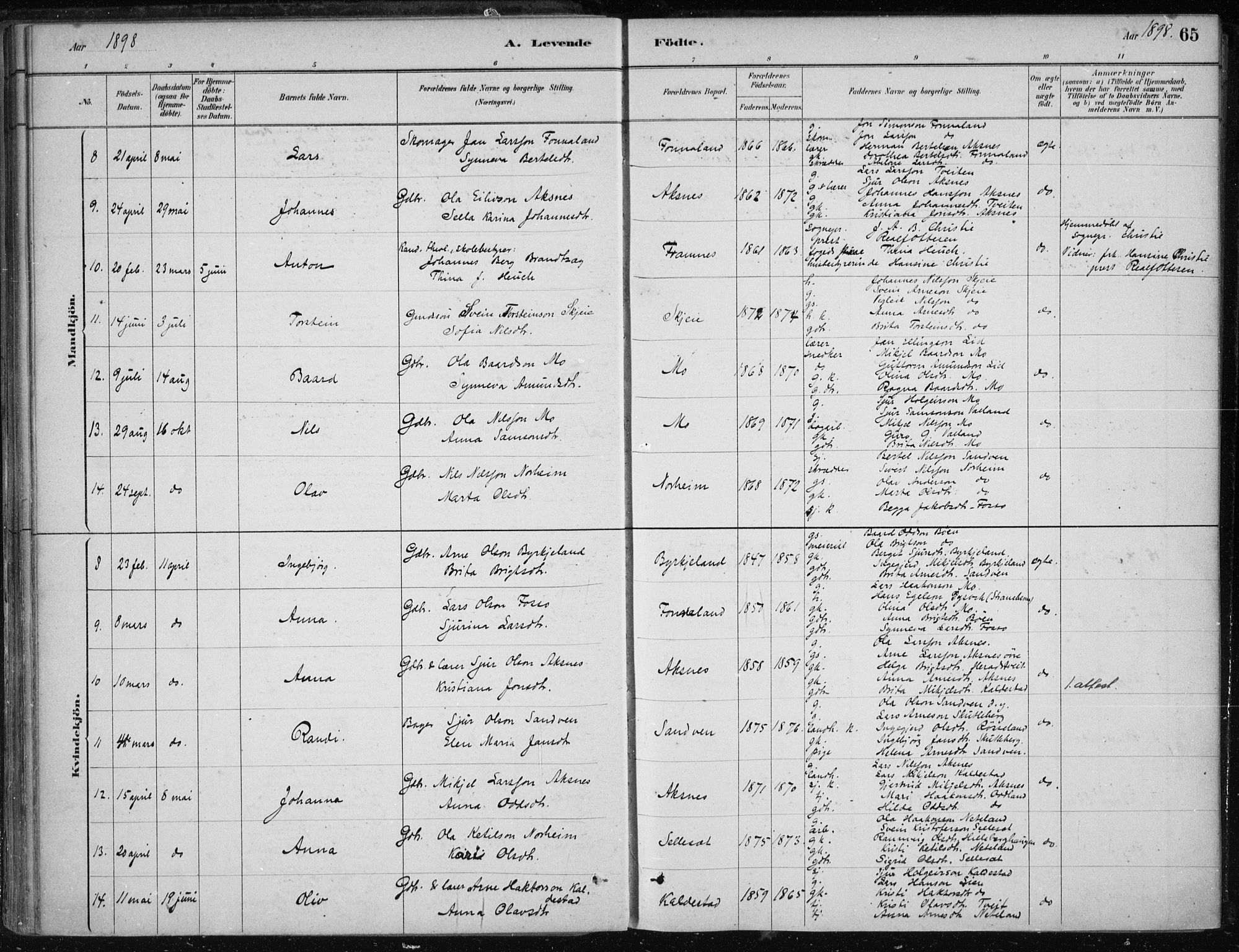 Kvam sokneprestembete, AV/SAB-A-76201/H/Haa: Parish register (official) no. B  1, 1880-1908, p. 65