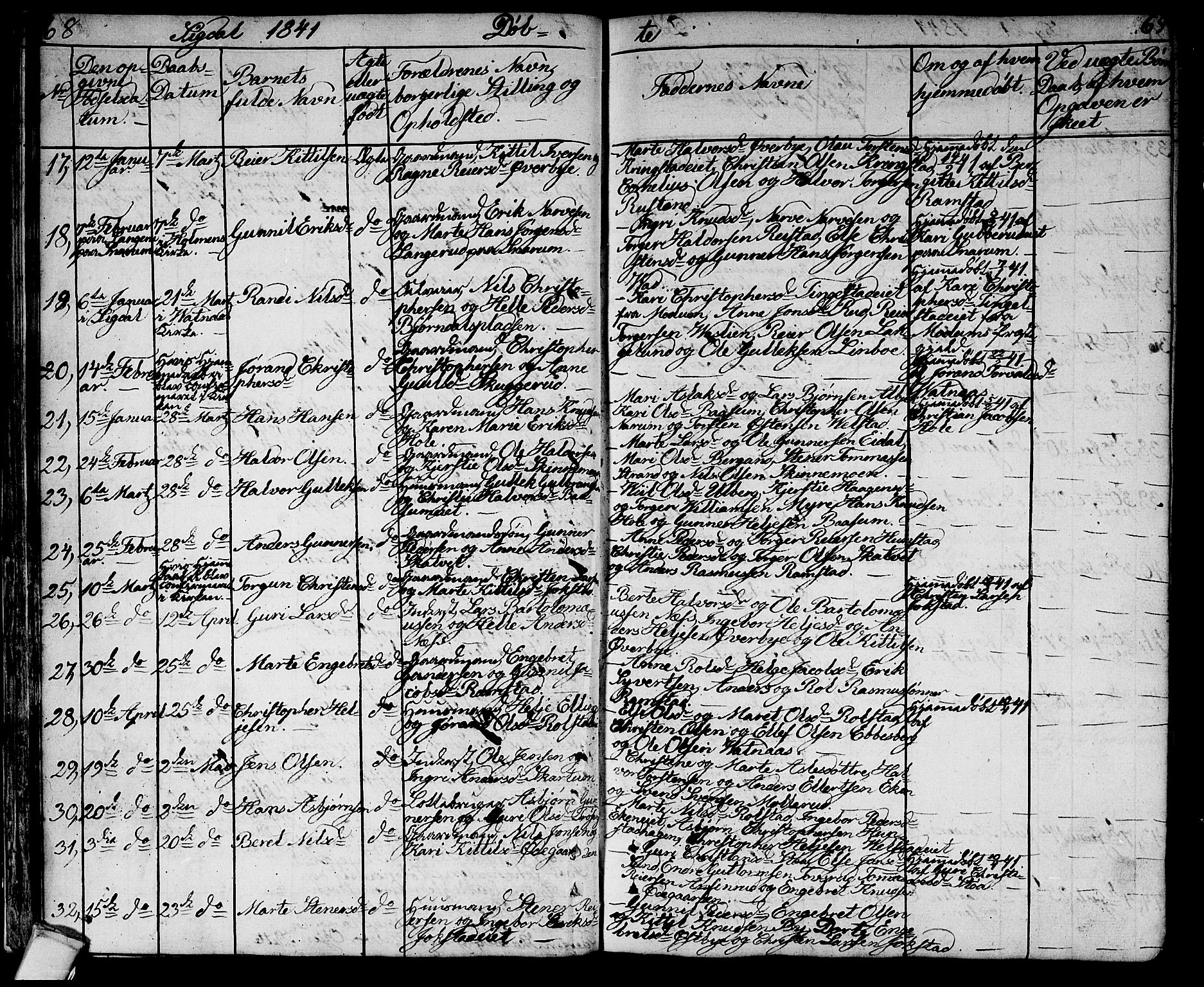 Sigdal kirkebøker, AV/SAKO-A-245/G/Ga/L0002: Parish register (copy) no. I 2, 1835-1856, p. 68-69