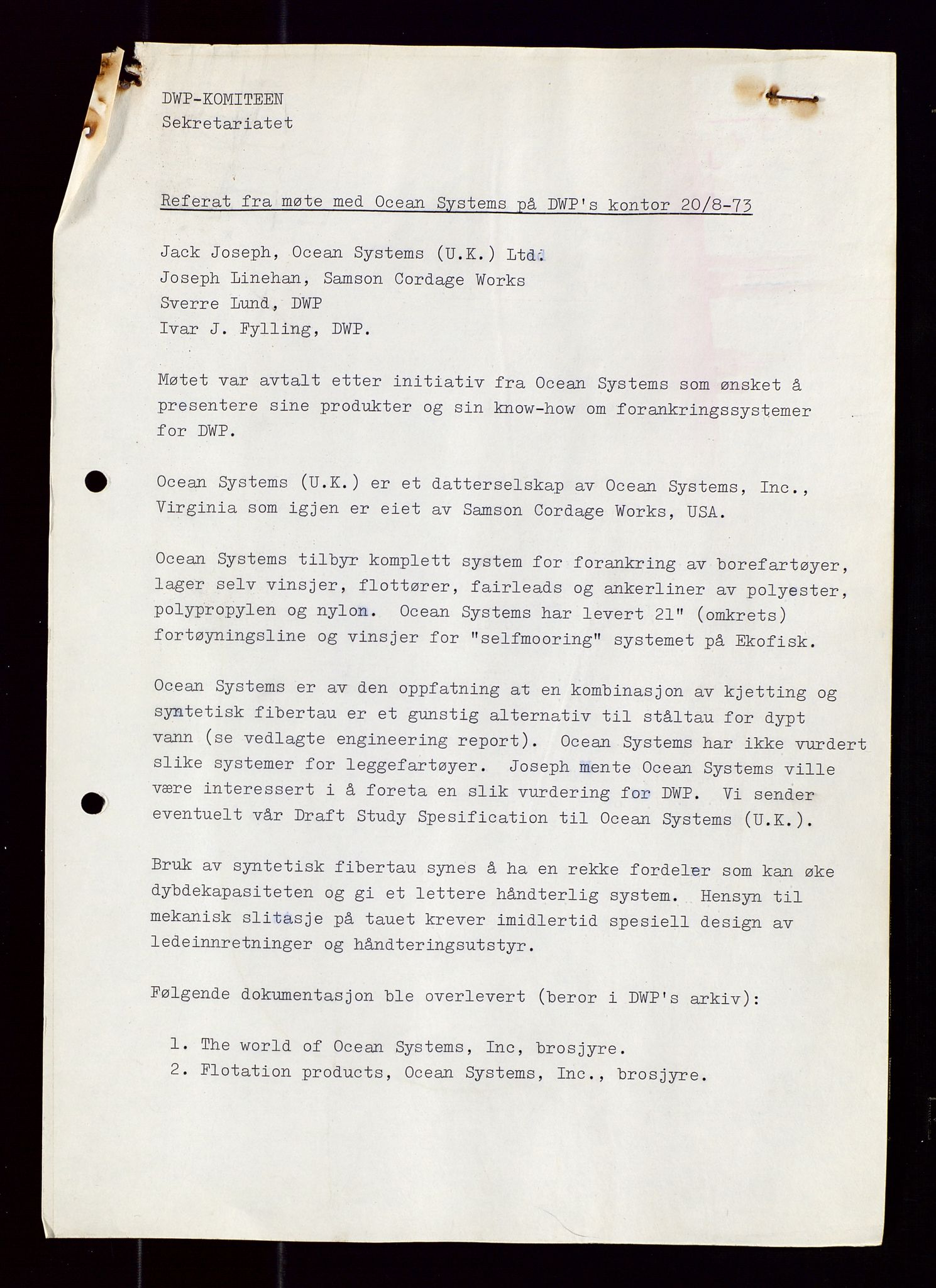 Industridepartementet, Oljekontoret, AV/SAST-A-101348/Di/L0001: DWP, møter juni - november, komiteemøter nr. 19 - 26, 1973-1974, p. 194