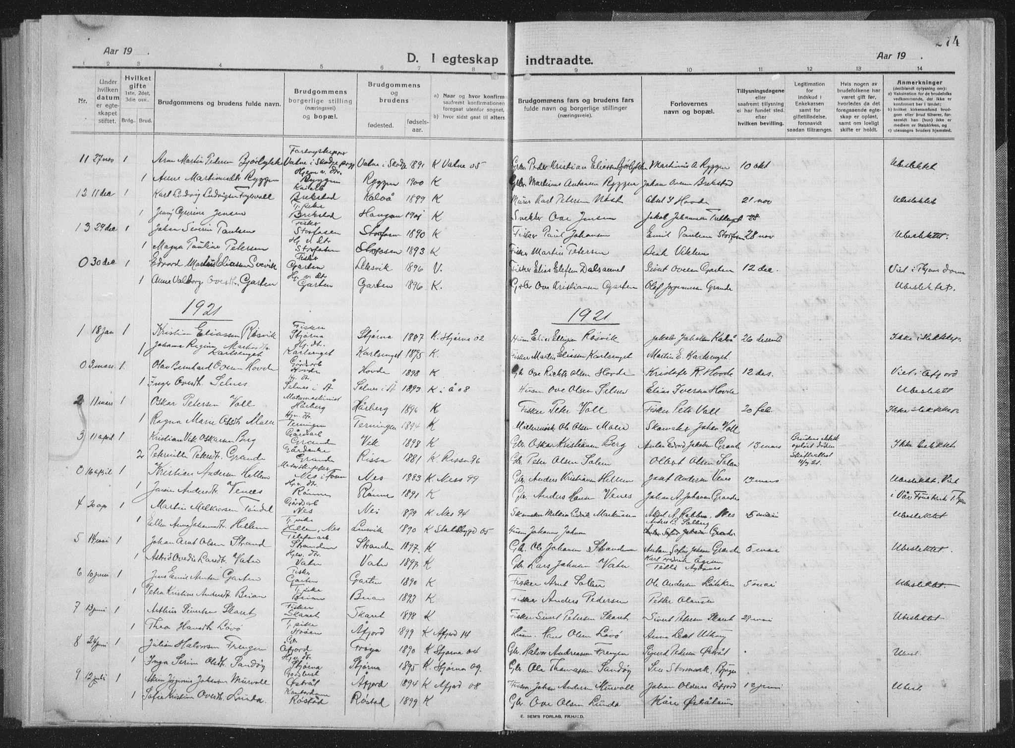 Ministerialprotokoller, klokkerbøker og fødselsregistre - Sør-Trøndelag, SAT/A-1456/659/L0747: Parish register (copy) no. 659C04, 1913-1938, p. 274