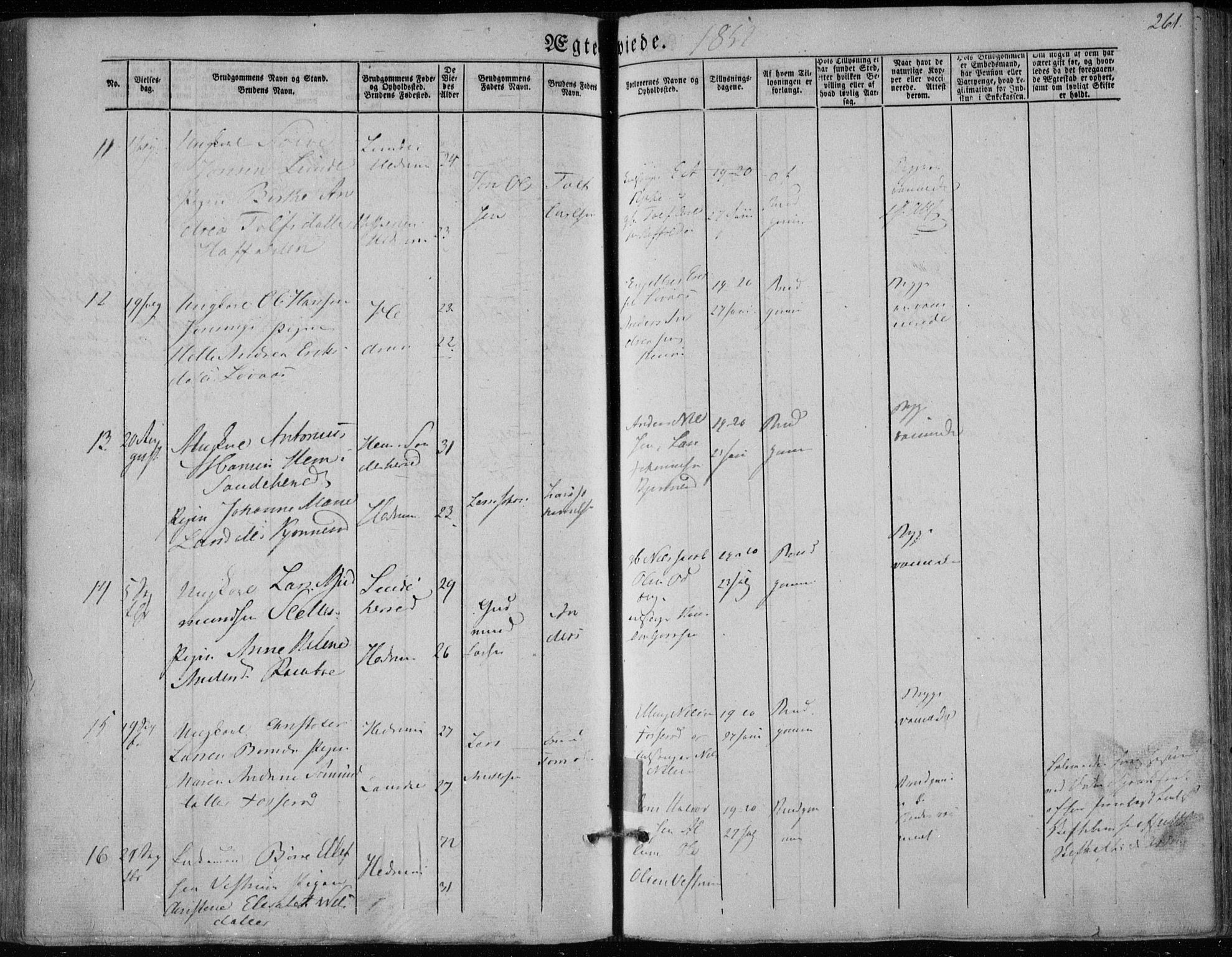 Hedrum kirkebøker, AV/SAKO-A-344/F/Fa/L0006: Parish register (official) no. I 6, 1849-1857, p. 261