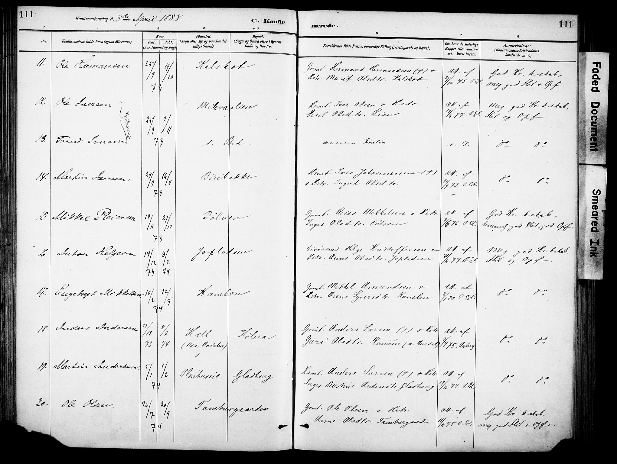 Sør-Aurdal prestekontor, SAH/PREST-128/H/Ha/Haa/L0009: Parish register (official) no. 9, 1886-1906, p. 111