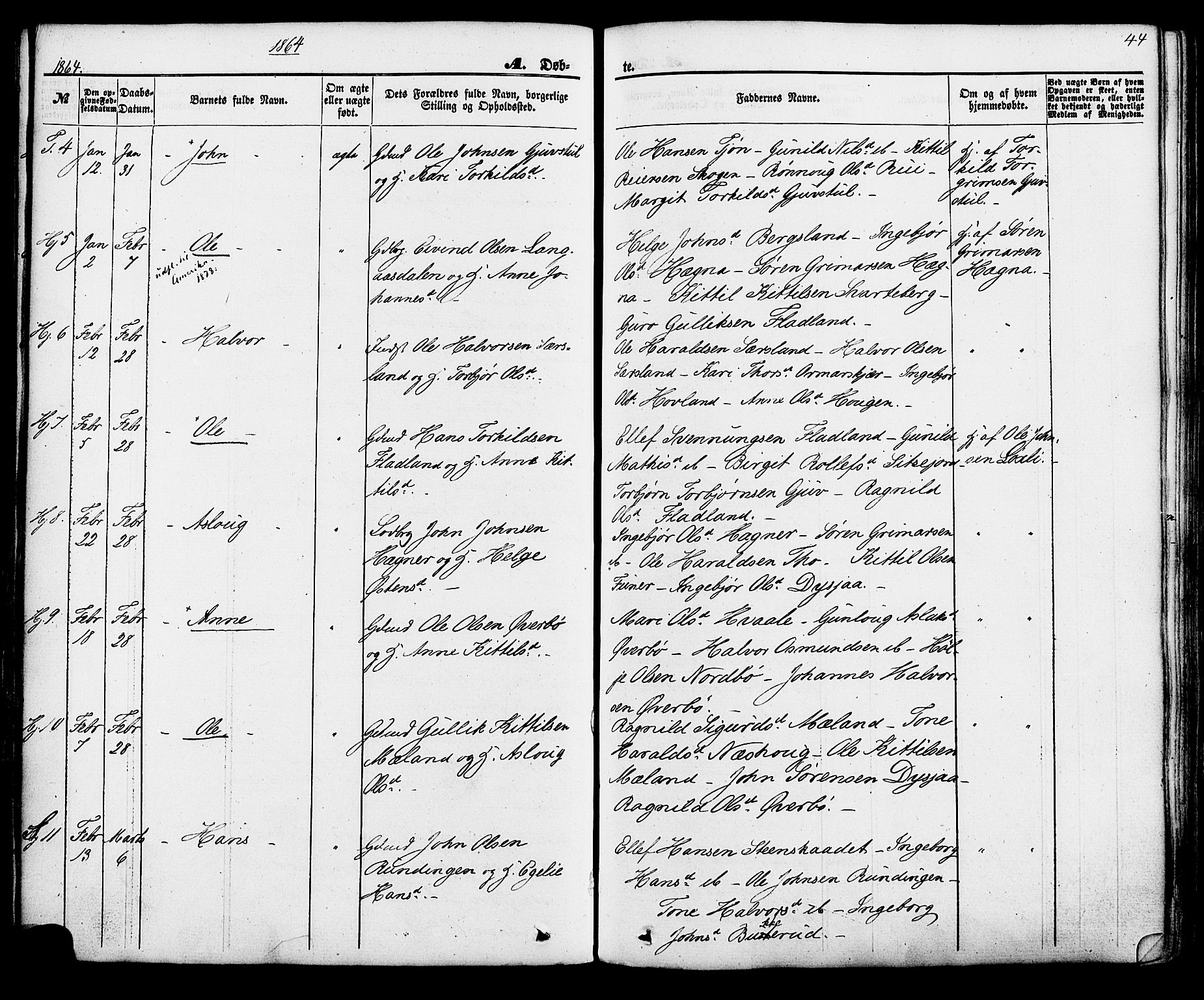 Hjartdal kirkebøker, SAKO/A-270/F/Fa/L0009: Parish register (official) no. I 9, 1860-1879, p. 44