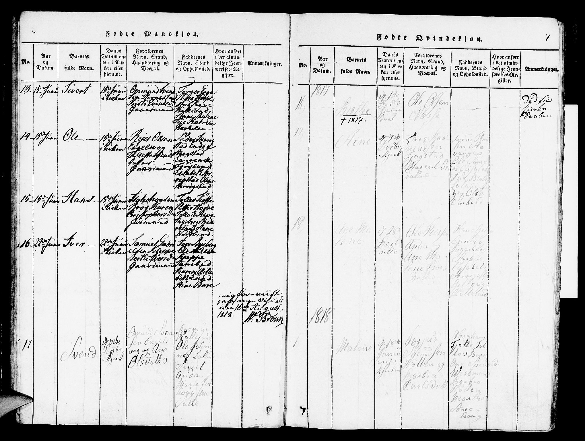 Klepp sokneprestkontor, SAST/A-101803/001/3/30BA/L0002: Parish register (official) no. A 2, 1816-1833, p. 7