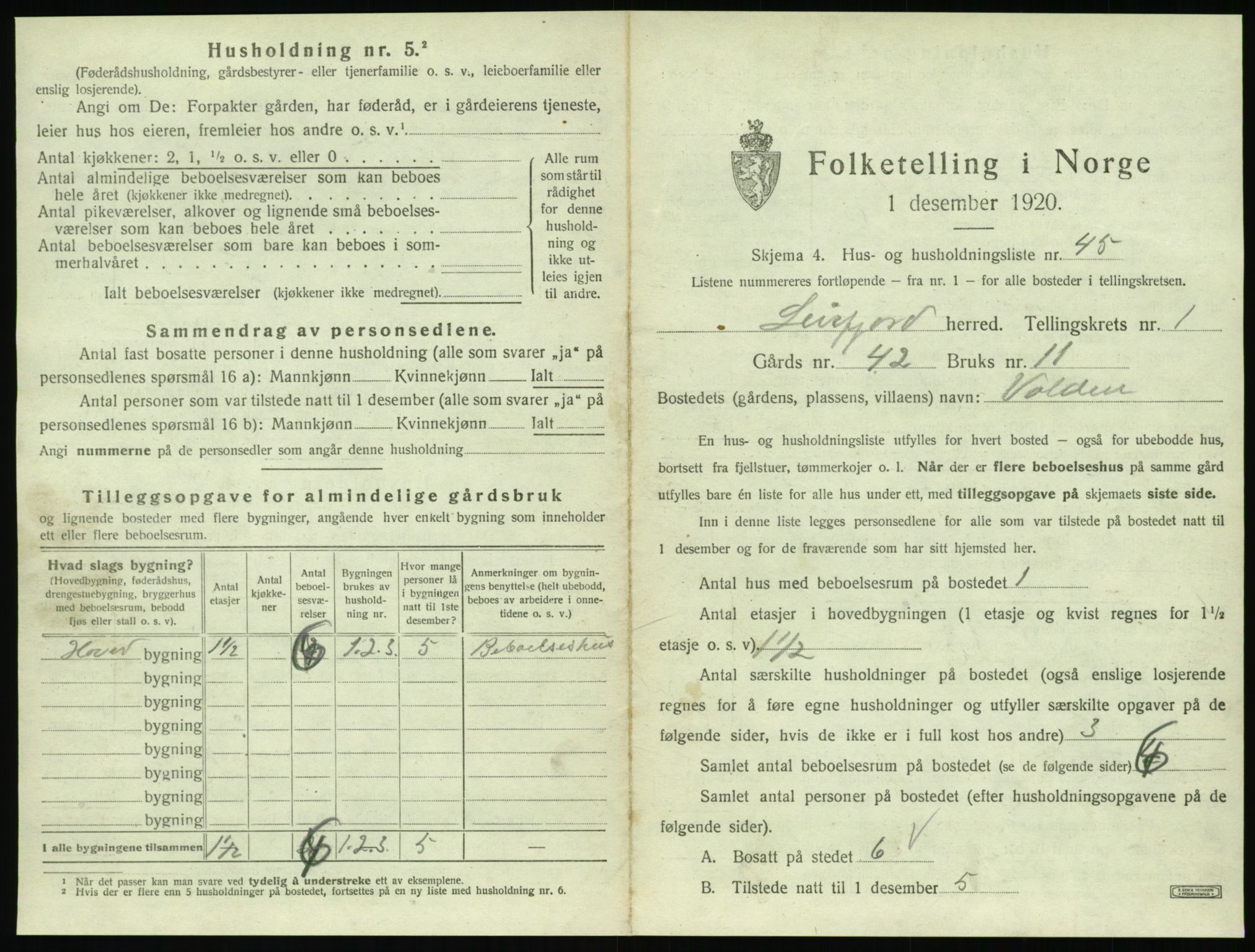 SAT, 1920 census for Leirfjord, 1920, p. 123