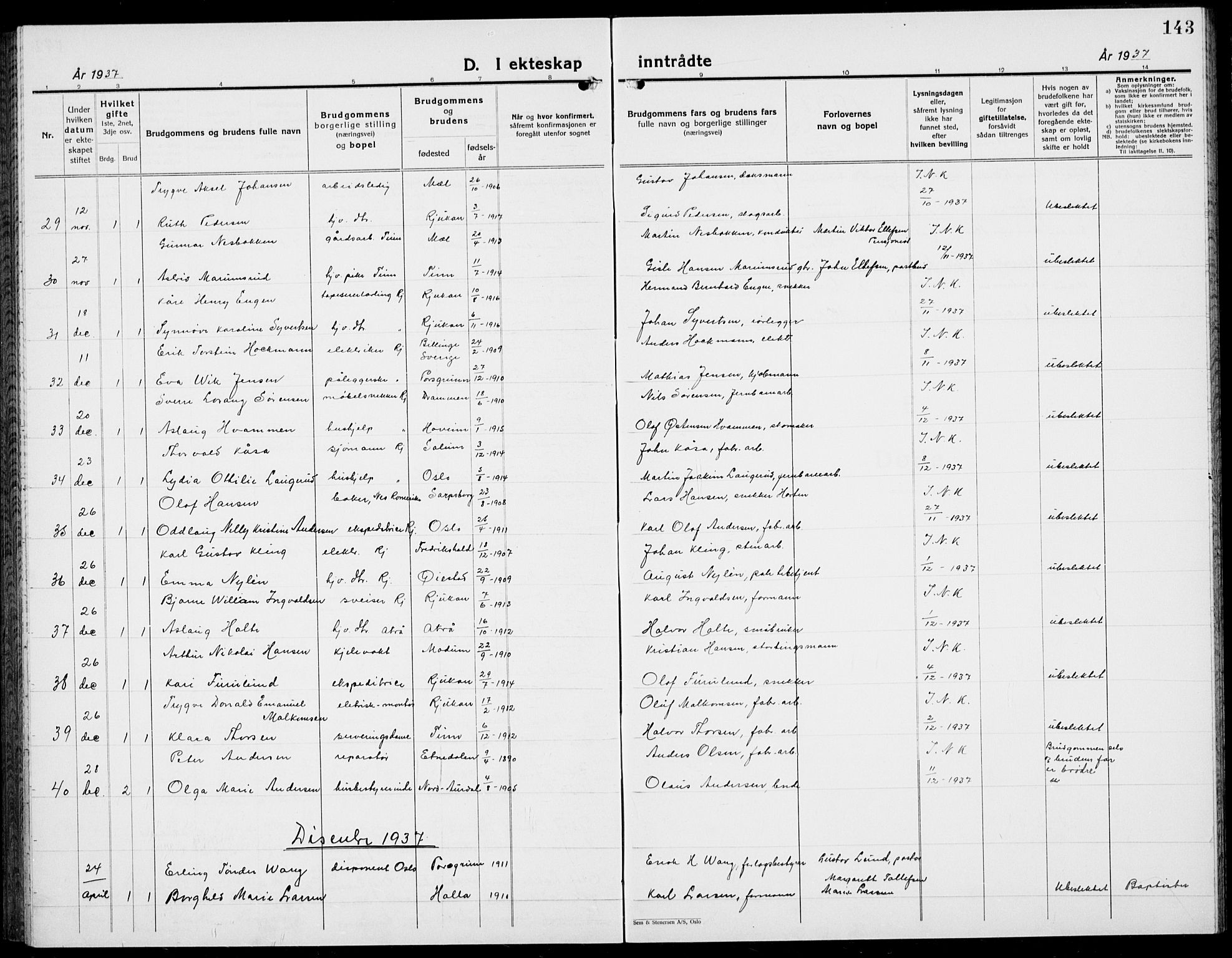 Rjukan kirkebøker, SAKO/A-294/G/Ga/L0005: Parish register (copy) no. 5, 1928-1937, p. 143