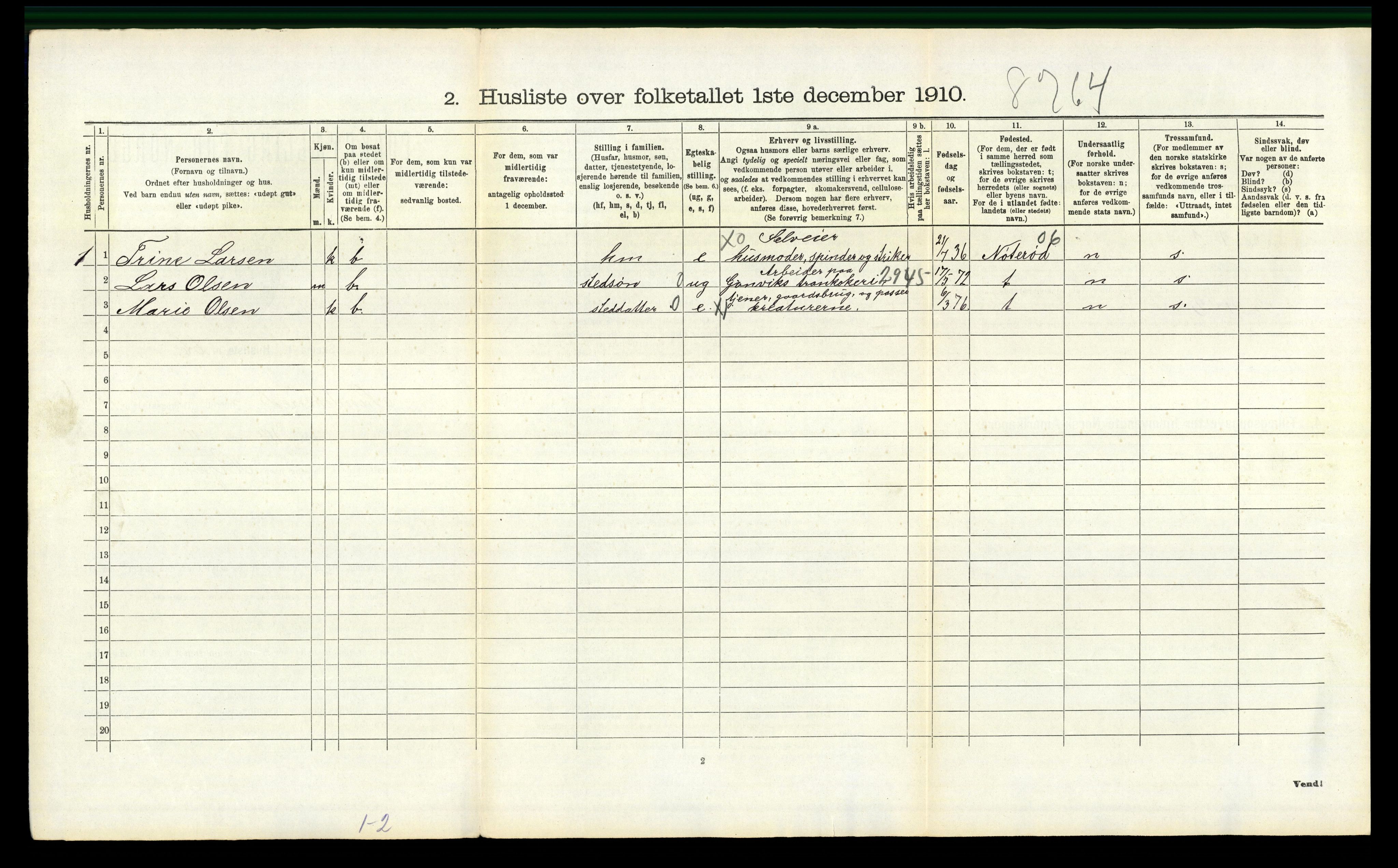 RA, 1910 census for Sandeherred, 1910, p. 2434