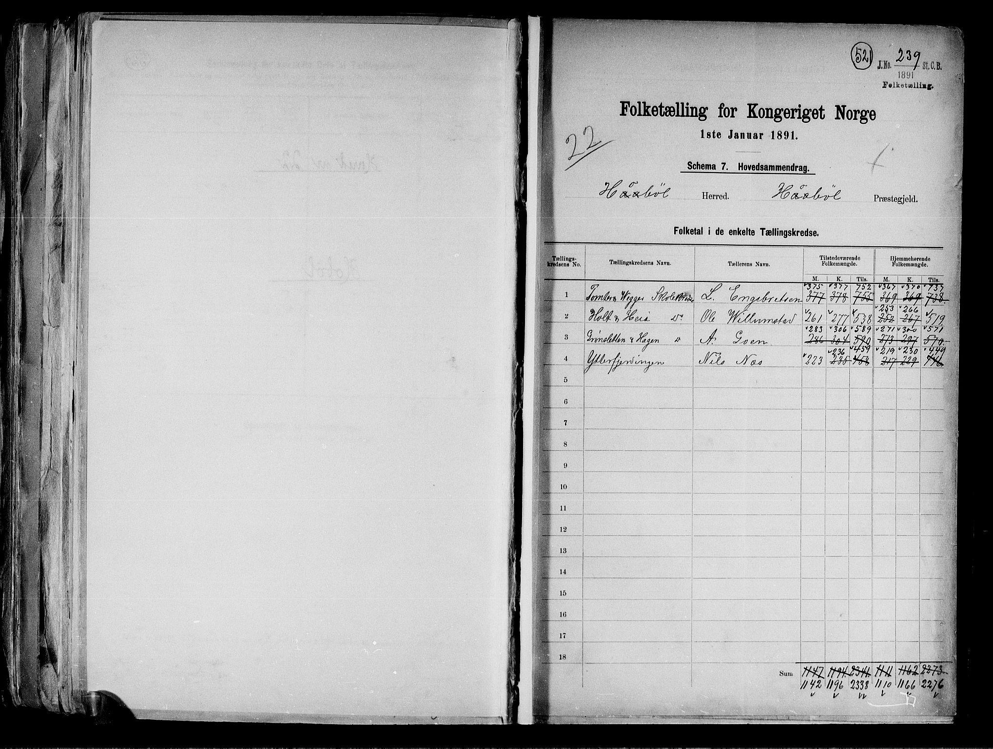 RA, 1891 census for 0138 Hobøl, 1891, p. 2