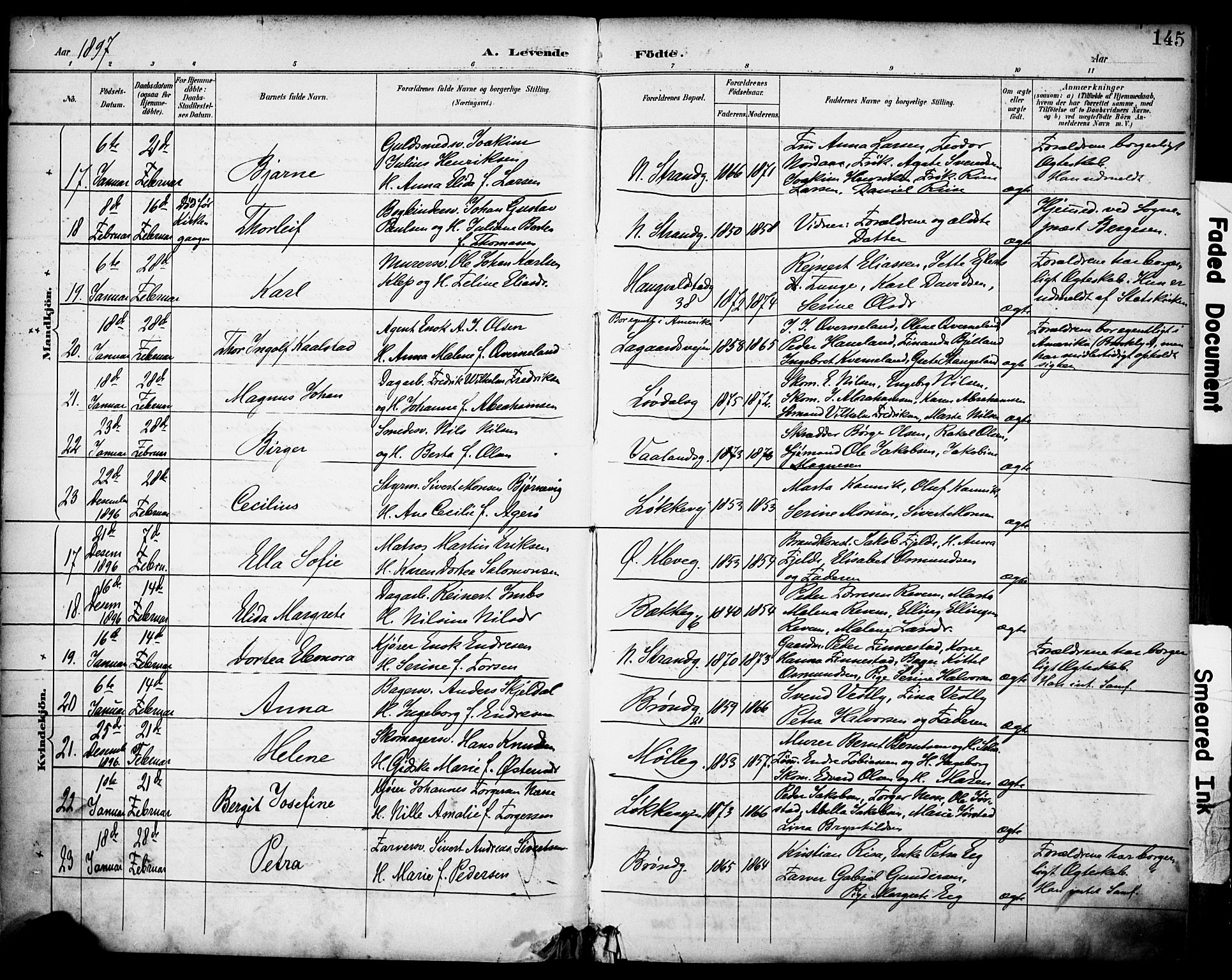 Domkirken sokneprestkontor, SAST/A-101812/001/30/30BA/L0030: Parish register (official) no. A 29, 1889-1902, p. 145