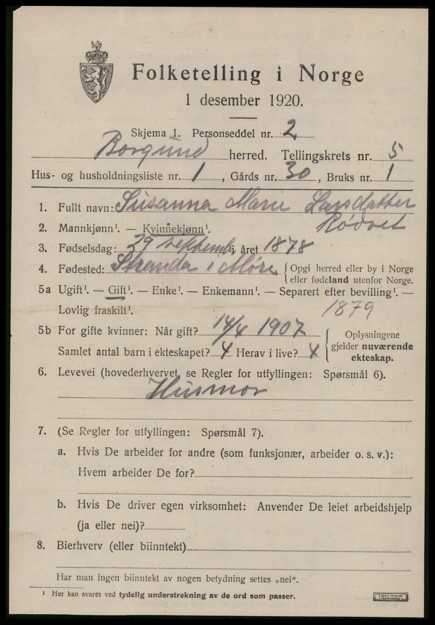 SAT, 1920 census for Borgund, 1920, p. 4612