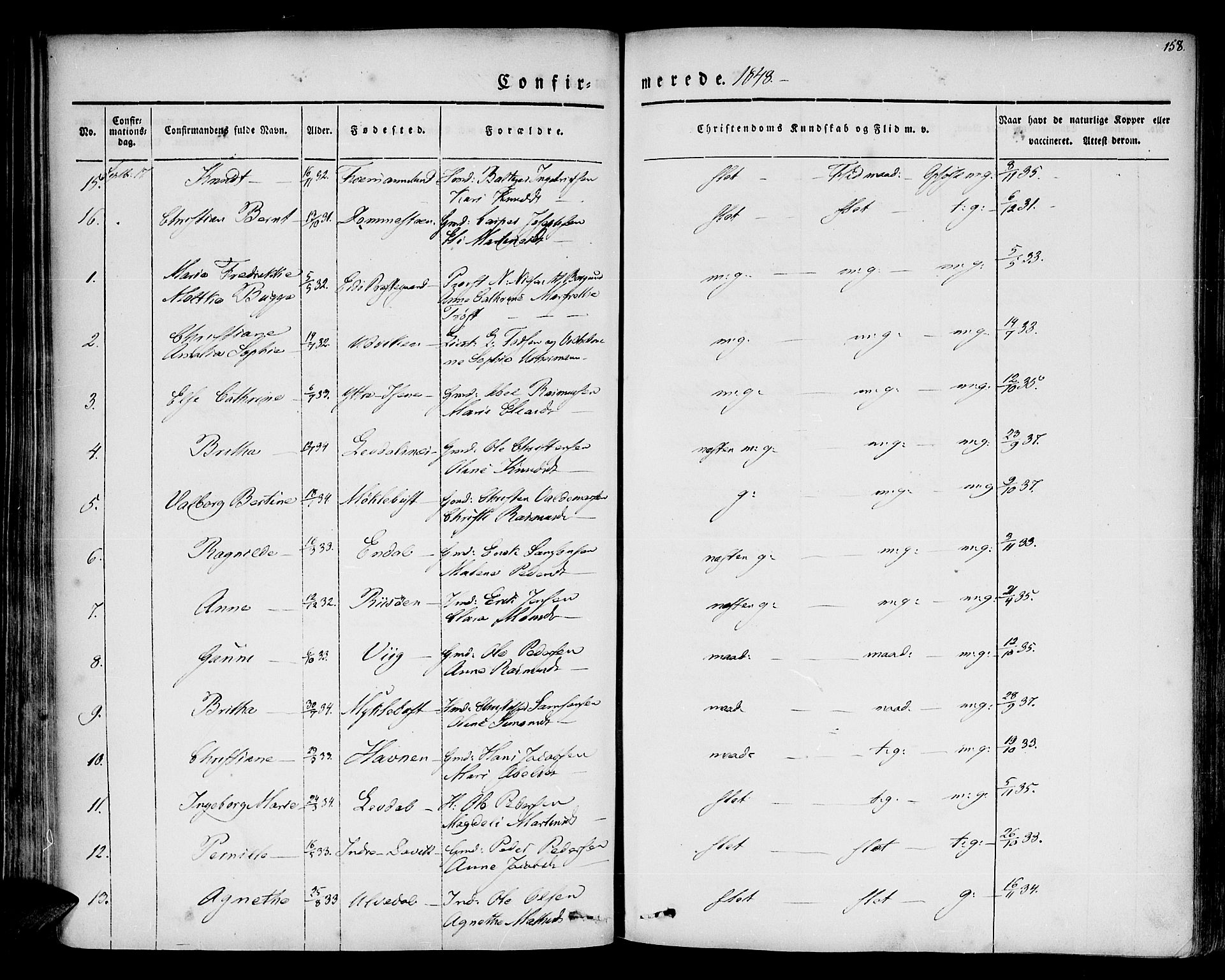 Davik sokneprestembete, AV/SAB-A-79701/H/Haa/Haaa/L0004: Parish register (official) no. A 4, 1830-1849, p. 158