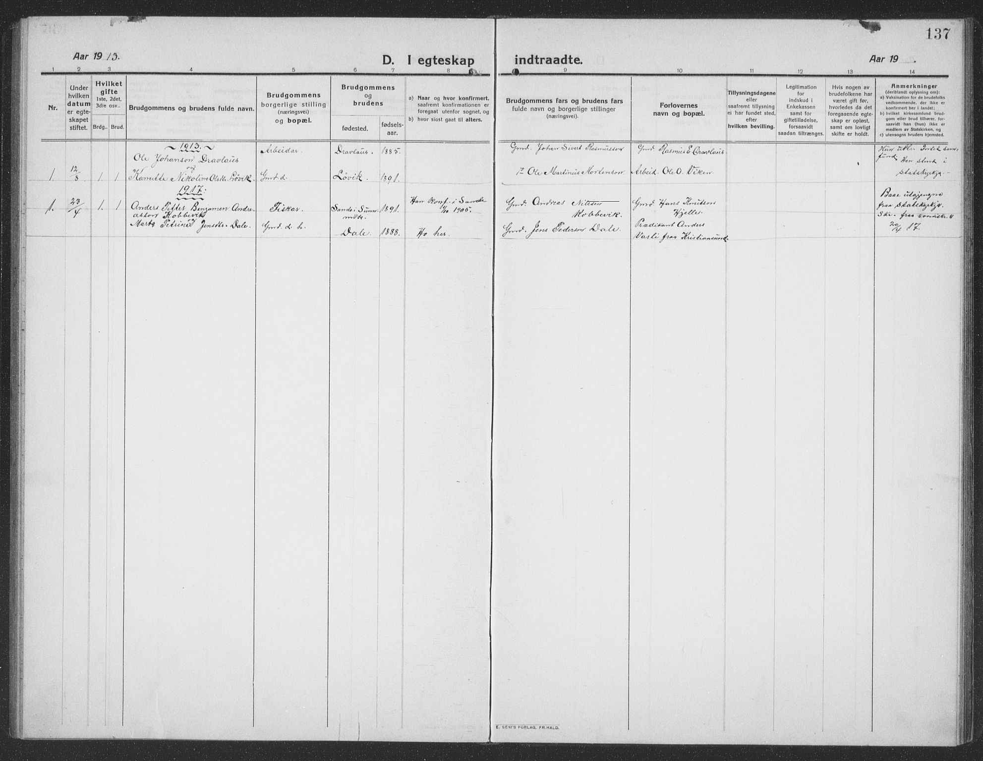 Ministerialprotokoller, klokkerbøker og fødselsregistre - Møre og Romsdal, SAT/A-1454/512/L0169: Parish register (copy) no. 512C01, 1910-1935, p. 137
