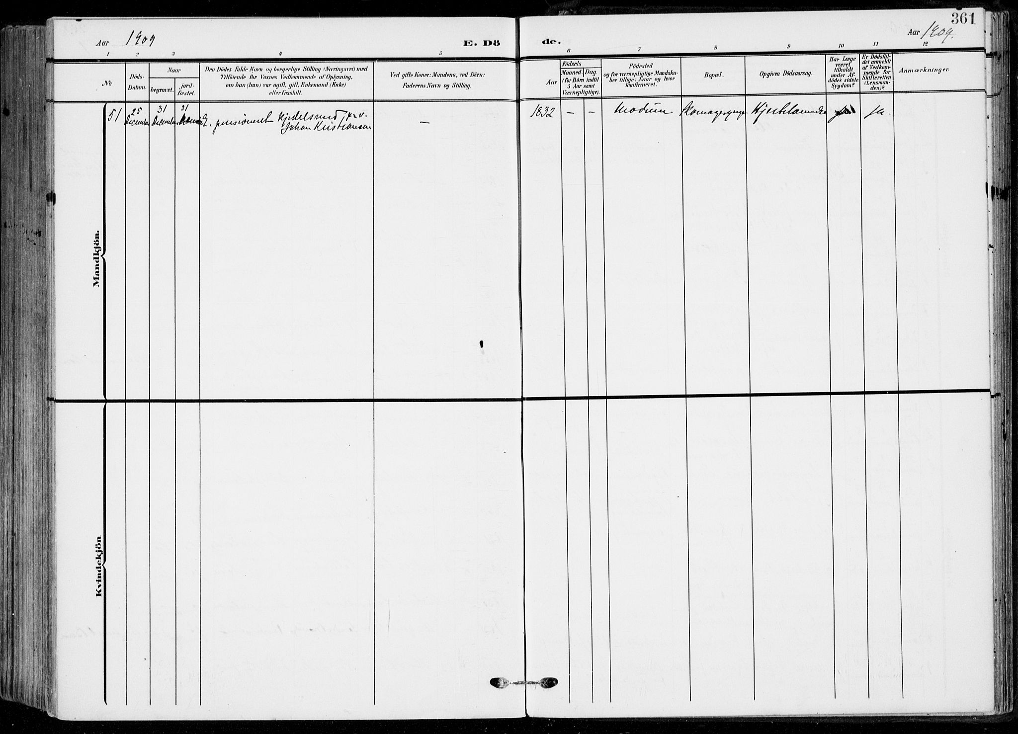 Horten kirkebøker, AV/SAKO-A-348/F/Fa/L0006: Parish register (official) no. 6, 1905-1912, p. 361