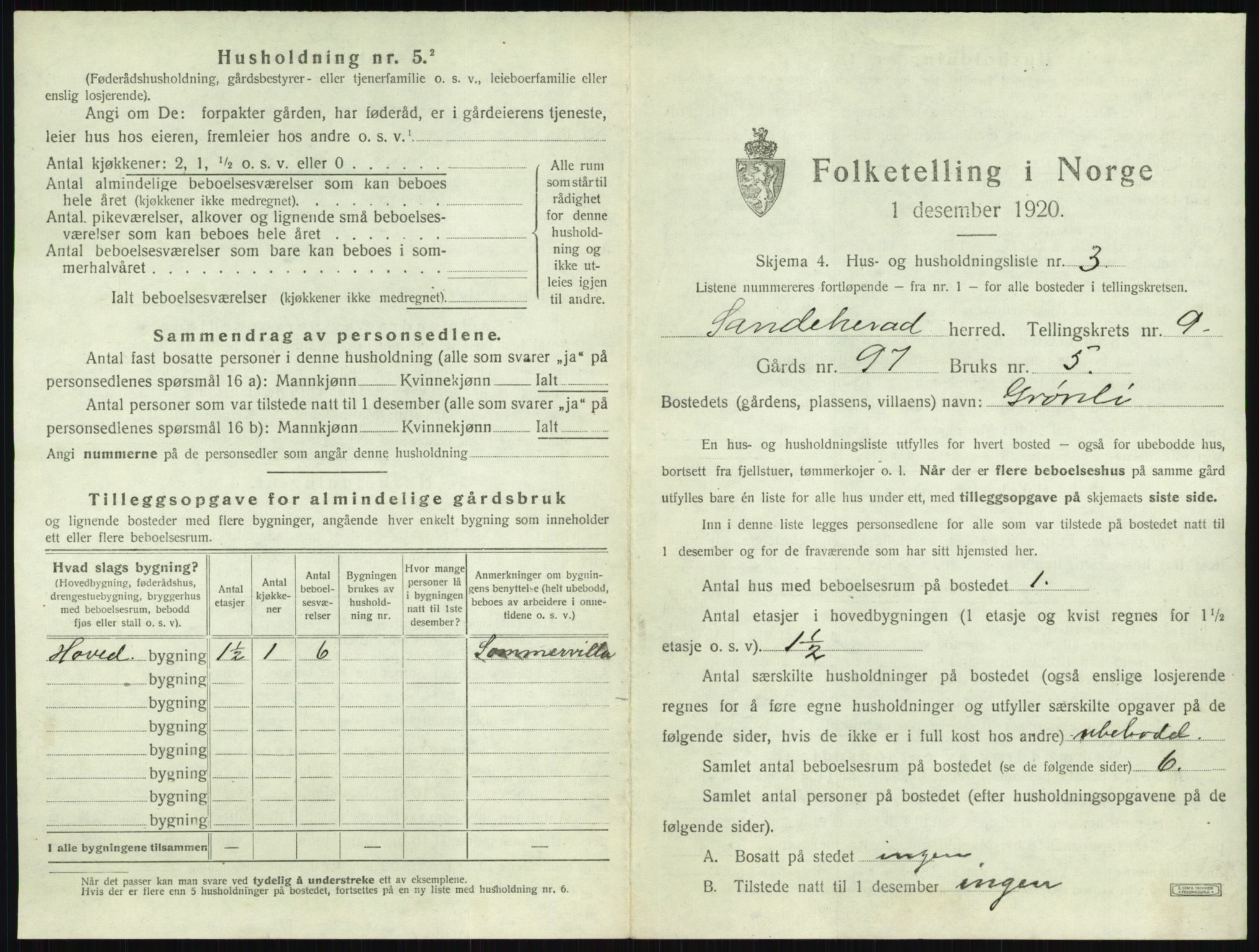 SAKO, 1920 census for Sandeherred, 1920, p. 1943