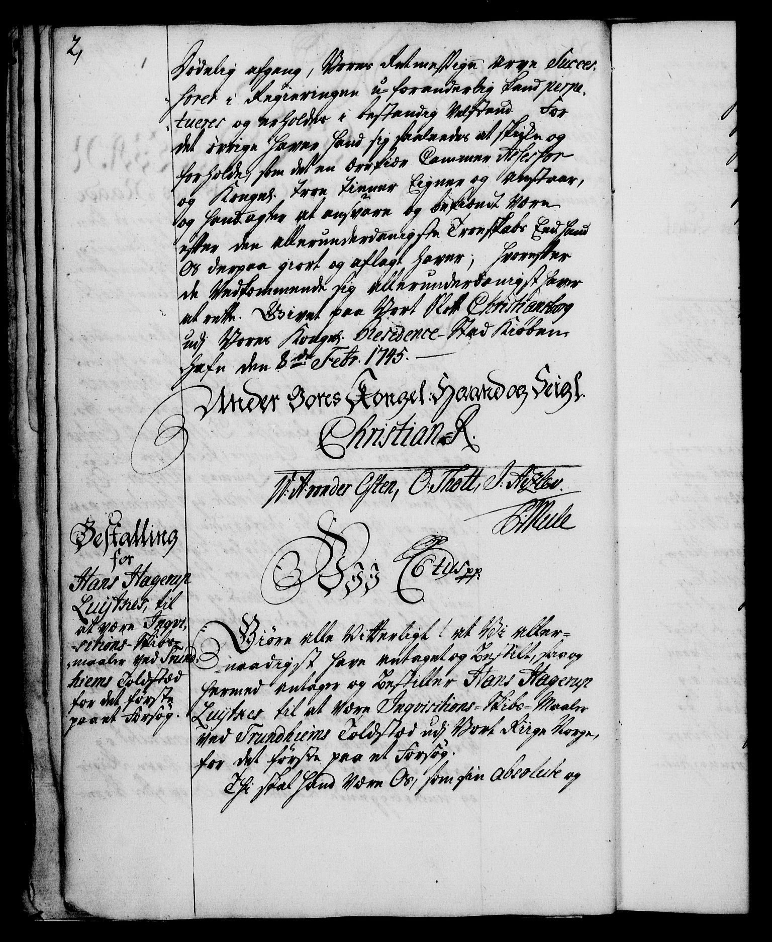 Rentekammeret, Kammerkanselliet, RA/EA-3111/G/Gg/Gge/L0003: Norsk bestallingsprotokoll med register (merket RK 53.27), 1745-1761, p. 2