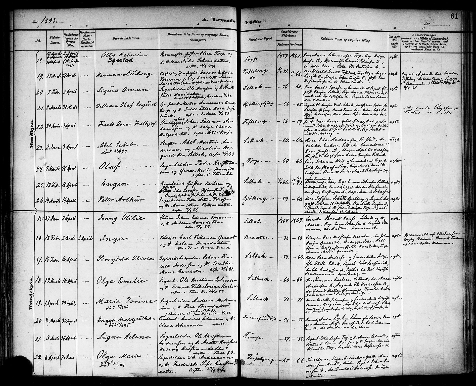 Borge prestekontor Kirkebøker, SAO/A-10903/F/Fa/L0008: Parish register (official) no. I 8A, 1887-1902, p. 61