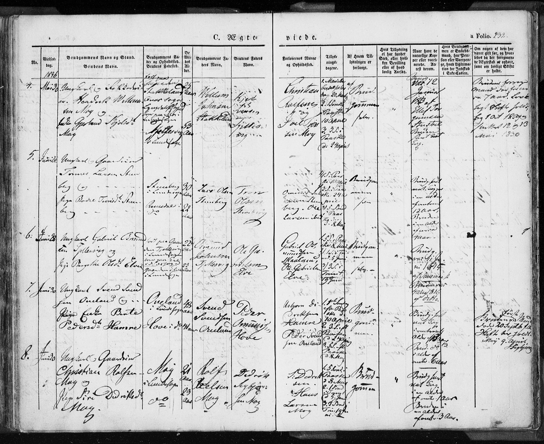 Lund sokneprestkontor, SAST/A-101809/S06/L0007: Parish register (official) no. A 7.1, 1833-1854, p. 232