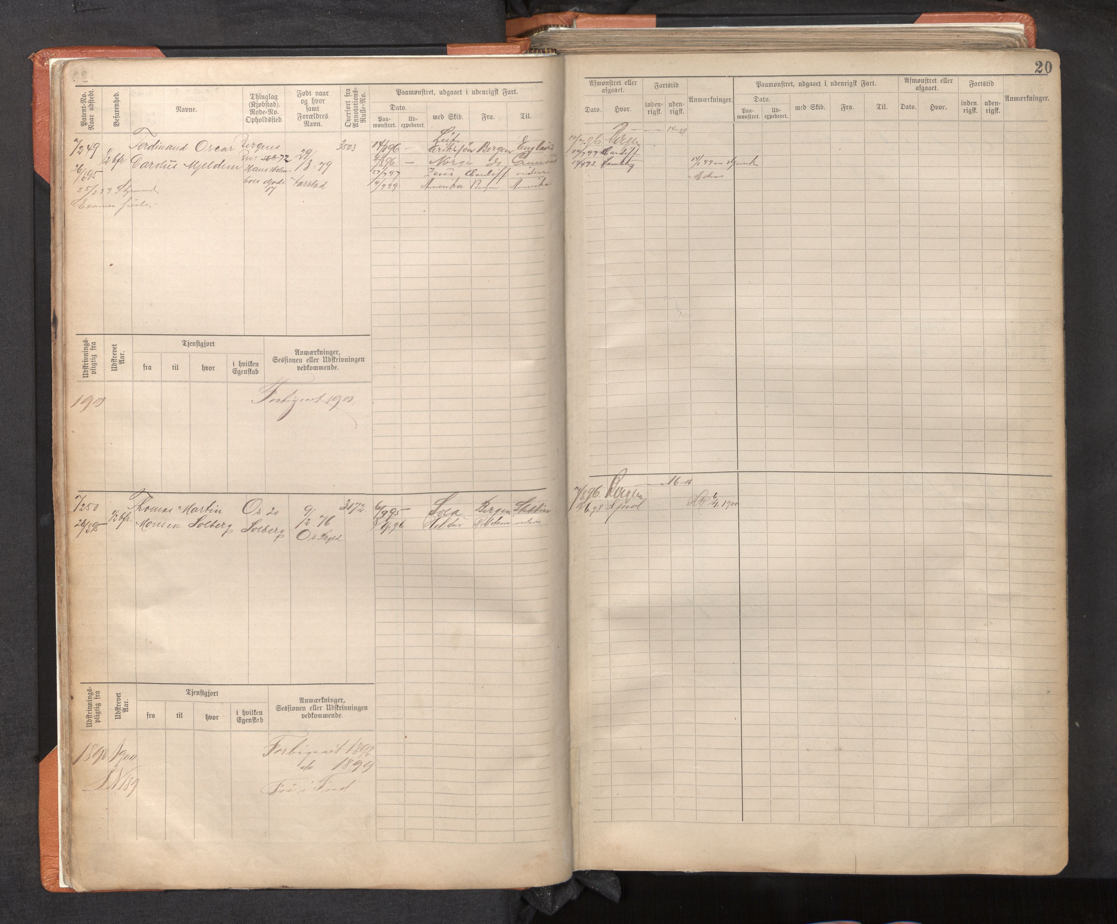 Innrulleringssjefen i Bergen, AV/SAB-A-100050/F/Fc/L0012: Sjøfartshovedrulle, nr. 7211 - 8168, 1895-1900, p. 20