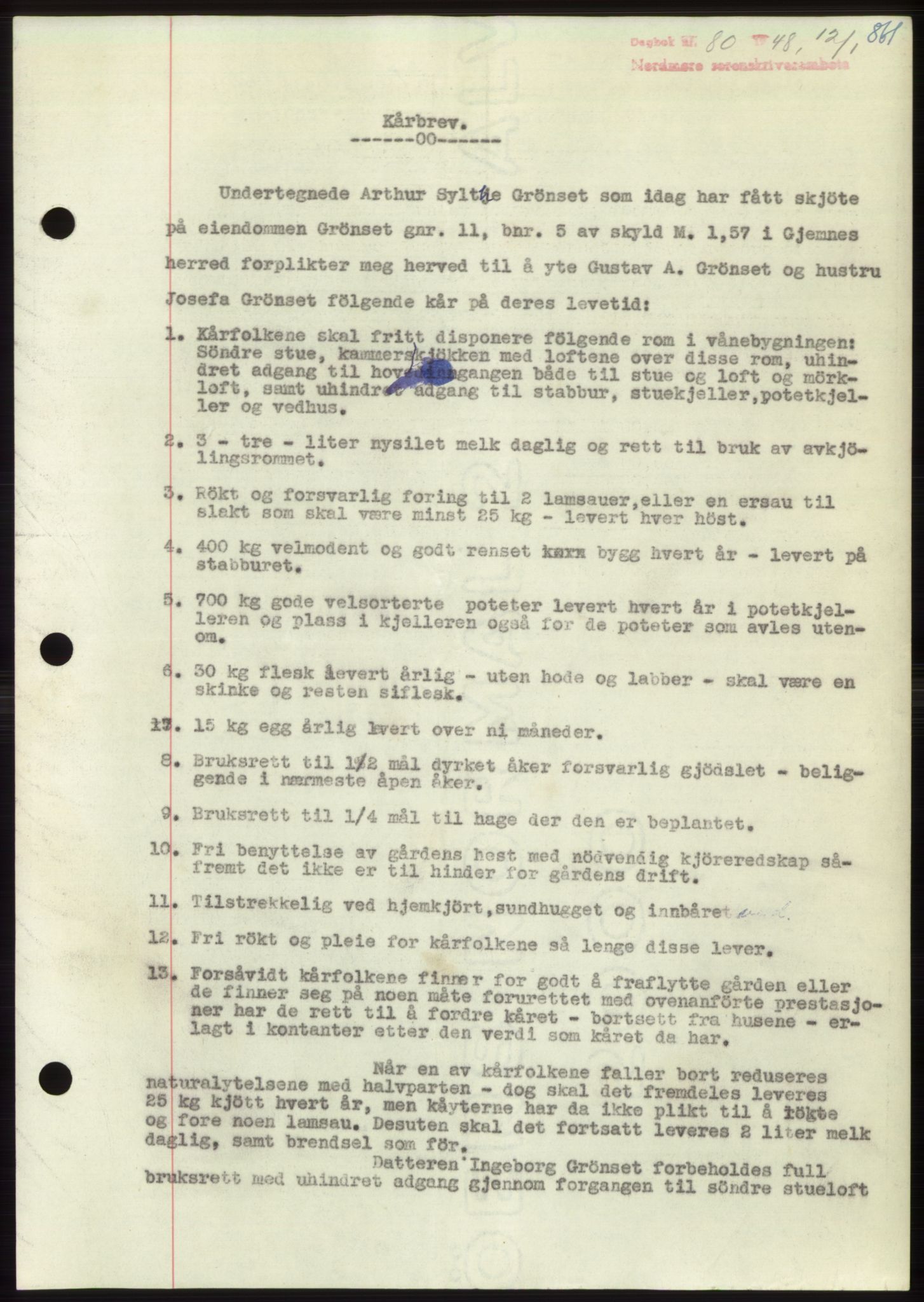 Nordmøre sorenskriveri, AV/SAT-A-4132/1/2/2Ca: Mortgage book no. B97, 1947-1948, Diary no: : 80/1948