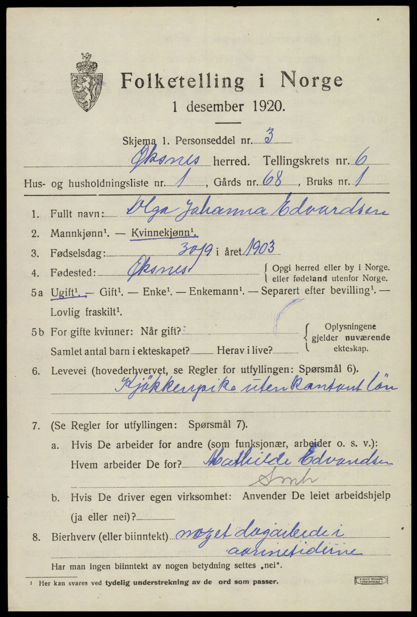 SAT, 1920 census for Øksnes, 1920, p. 4846